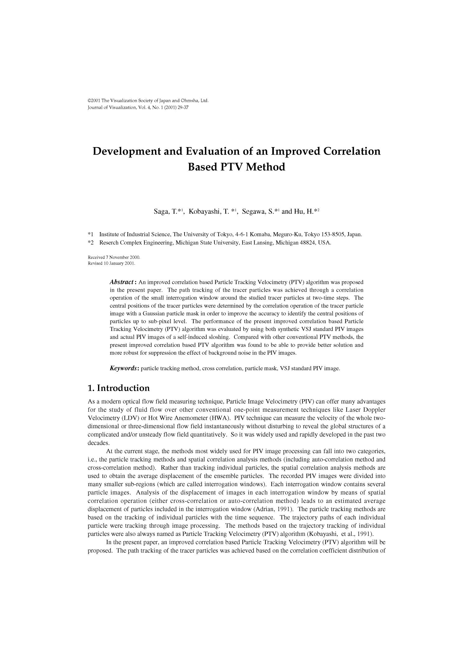 Development and evaluation of an improved correlation based PTV method by Unknown