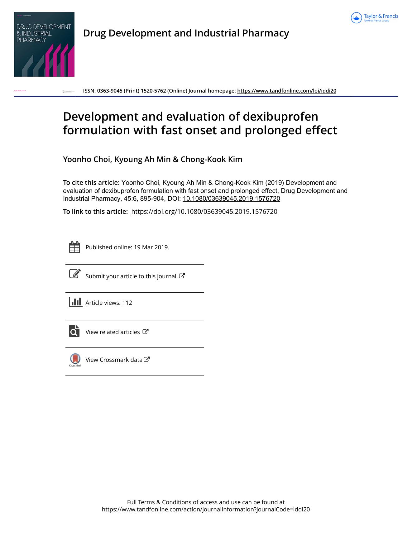 Development and evaluation of dexibuprofen formulation with fast onset and prolonged effect by Choi Yoonho & Min Kyoung Ah & Kim Chong-Kook