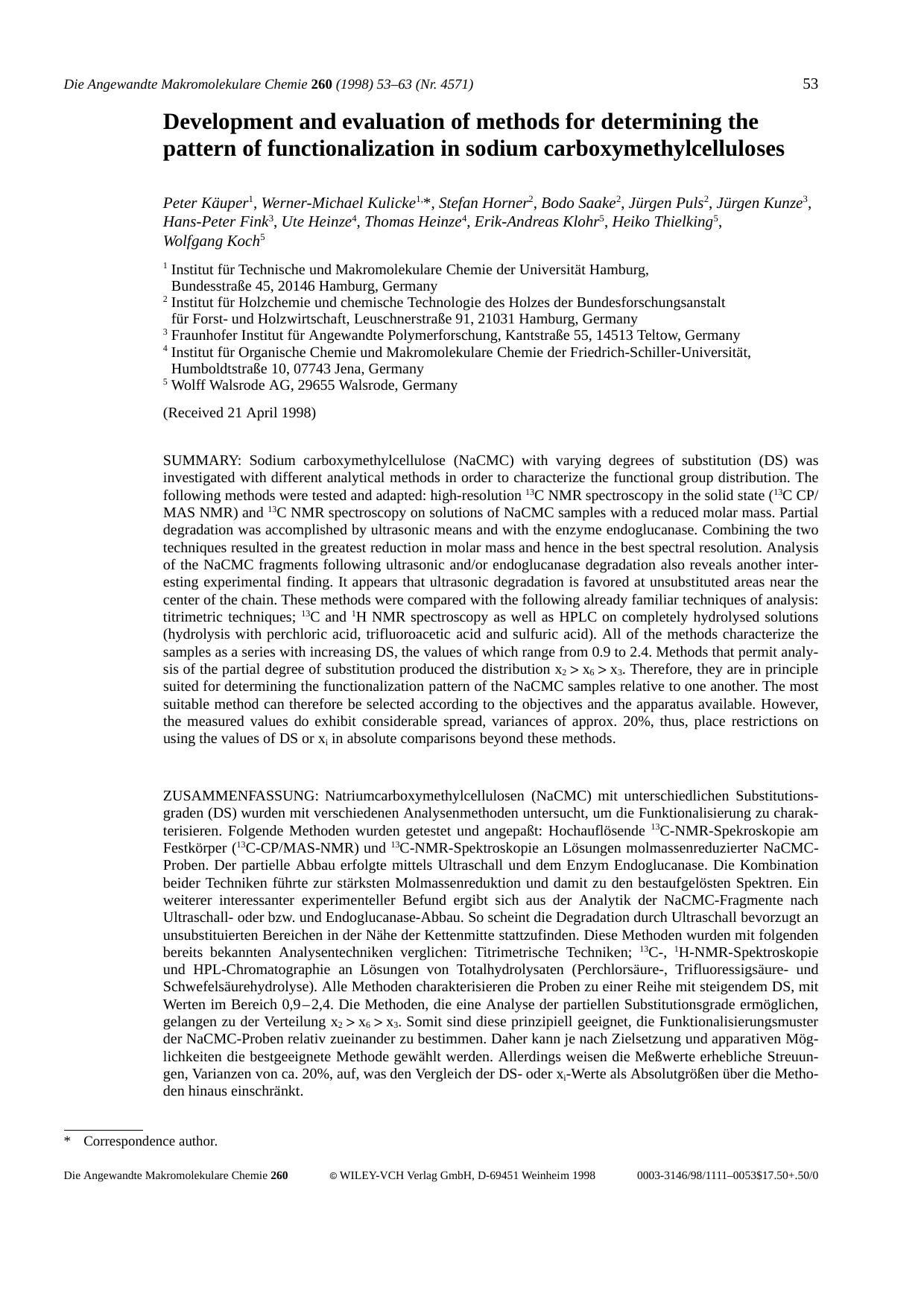 Development and evaluation of methods for determining the pattern of functionalization in sodium carboxymethylcelluloses by Unknown