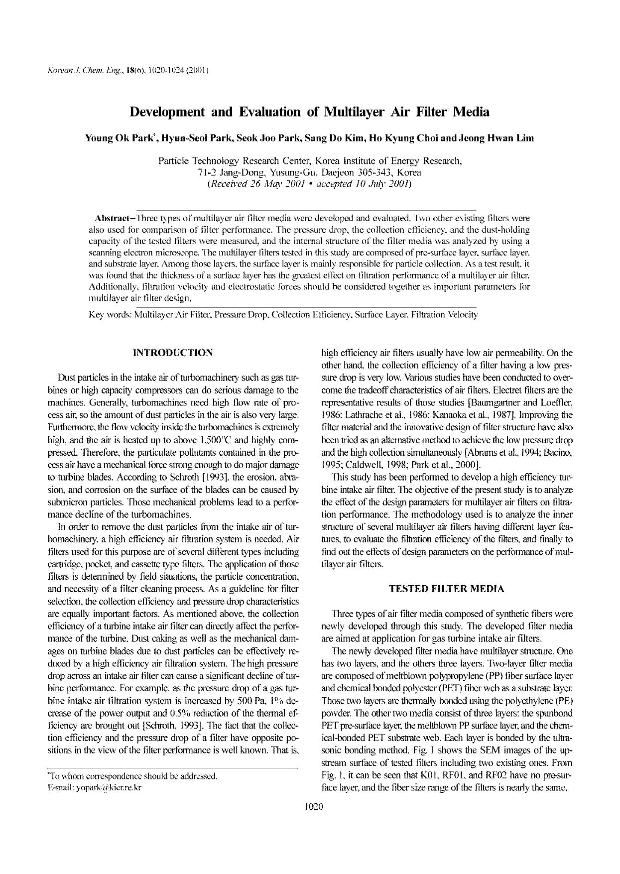 Development and evaluation of multilayer air filter media by Unknown