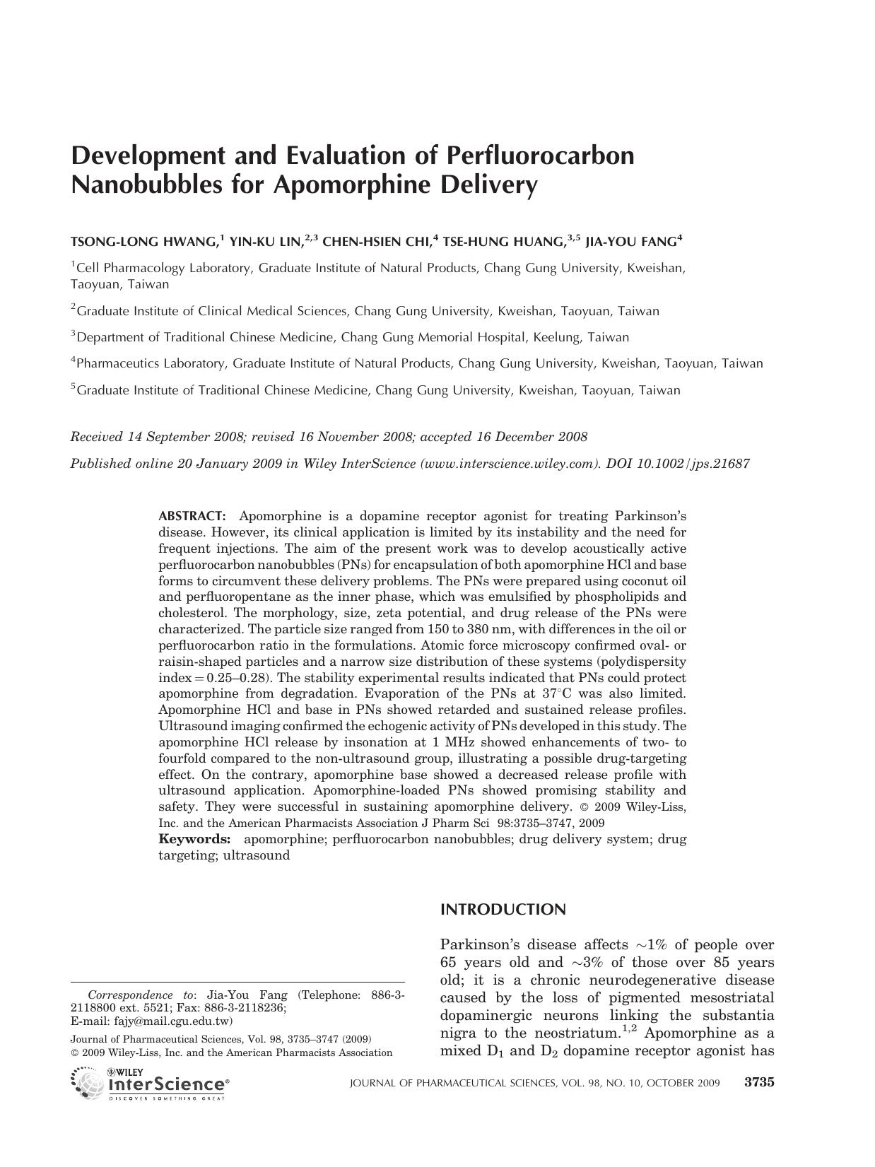 Development and evaluation of perfluorocarbon nanobubbles for apomorphine delivery by Unknown