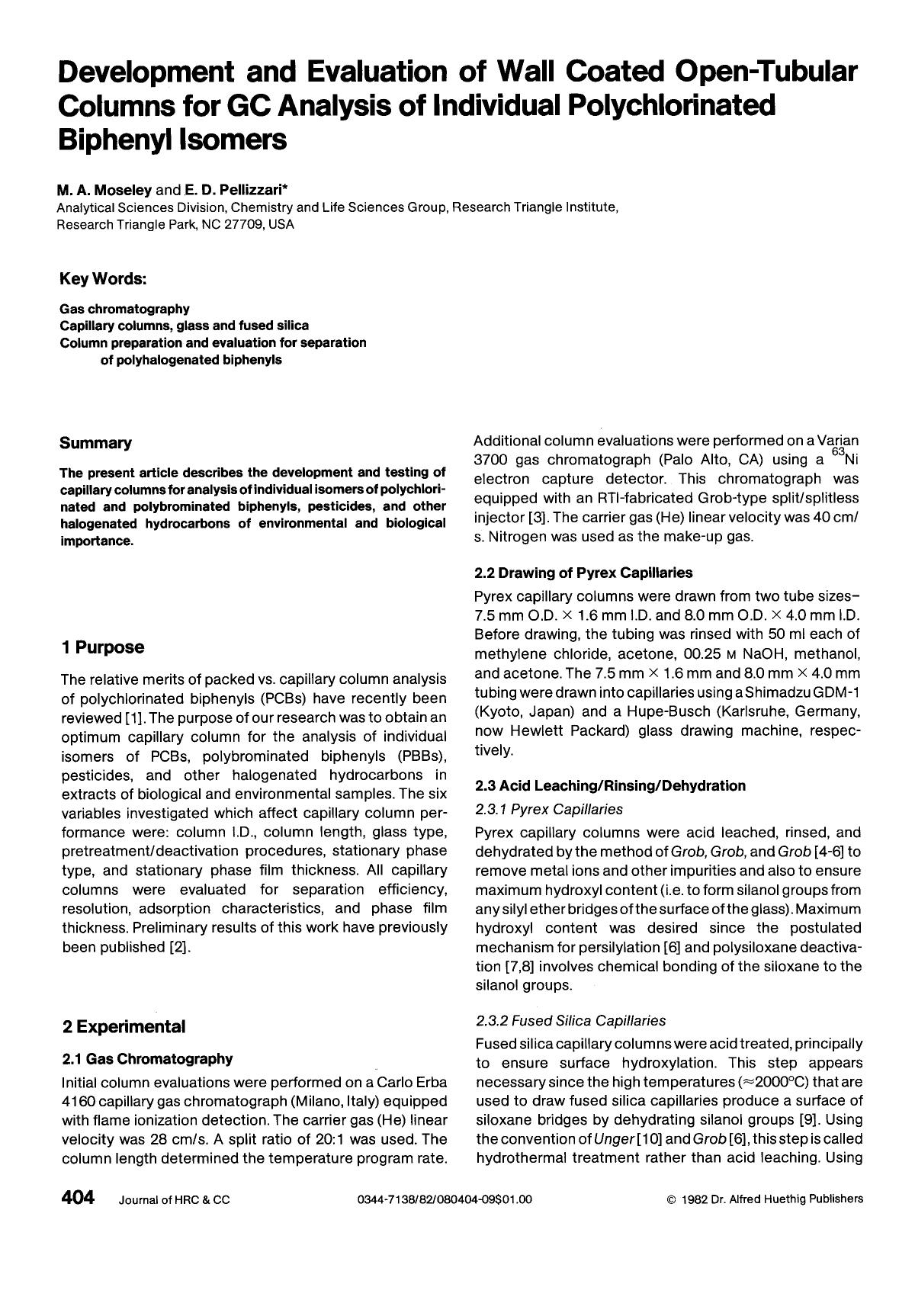 Development and evaluation of wall coated open-tubular columns for GC analysis of individual polychlorinated biphenyl isomers by Unknown