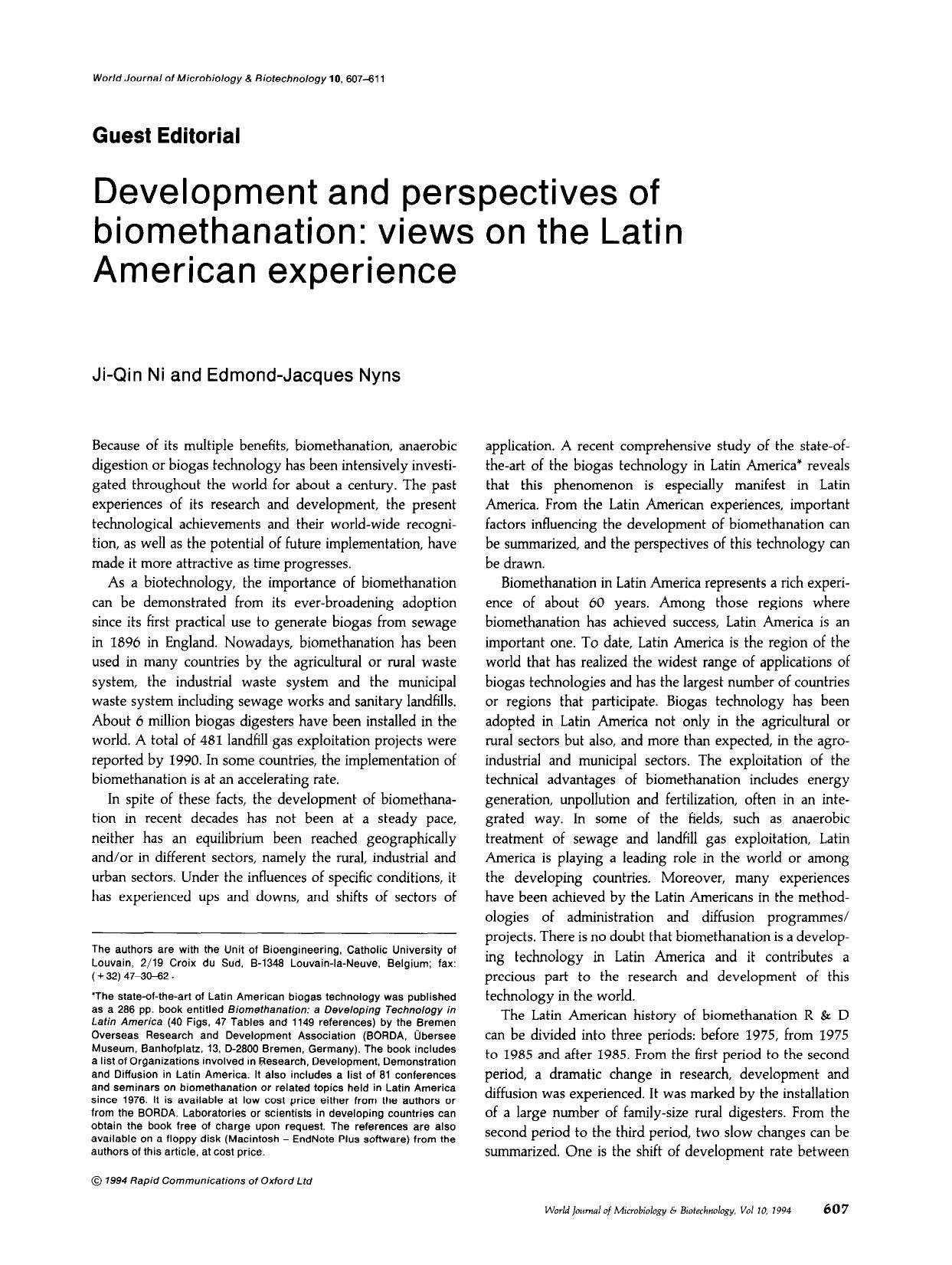 Development and perspectives of biomethanation: views on the Latin American experience by Unknown
