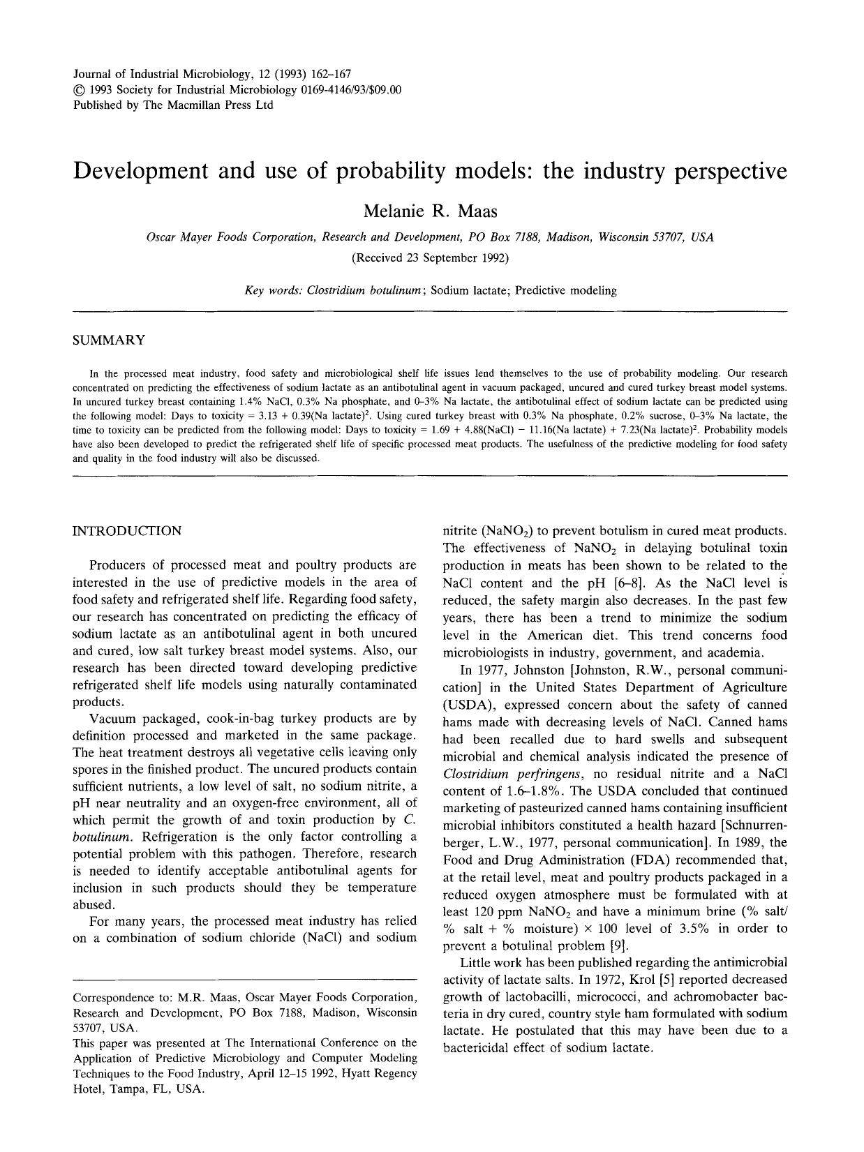 Development and use of probability models: The industry perspective by Unknown