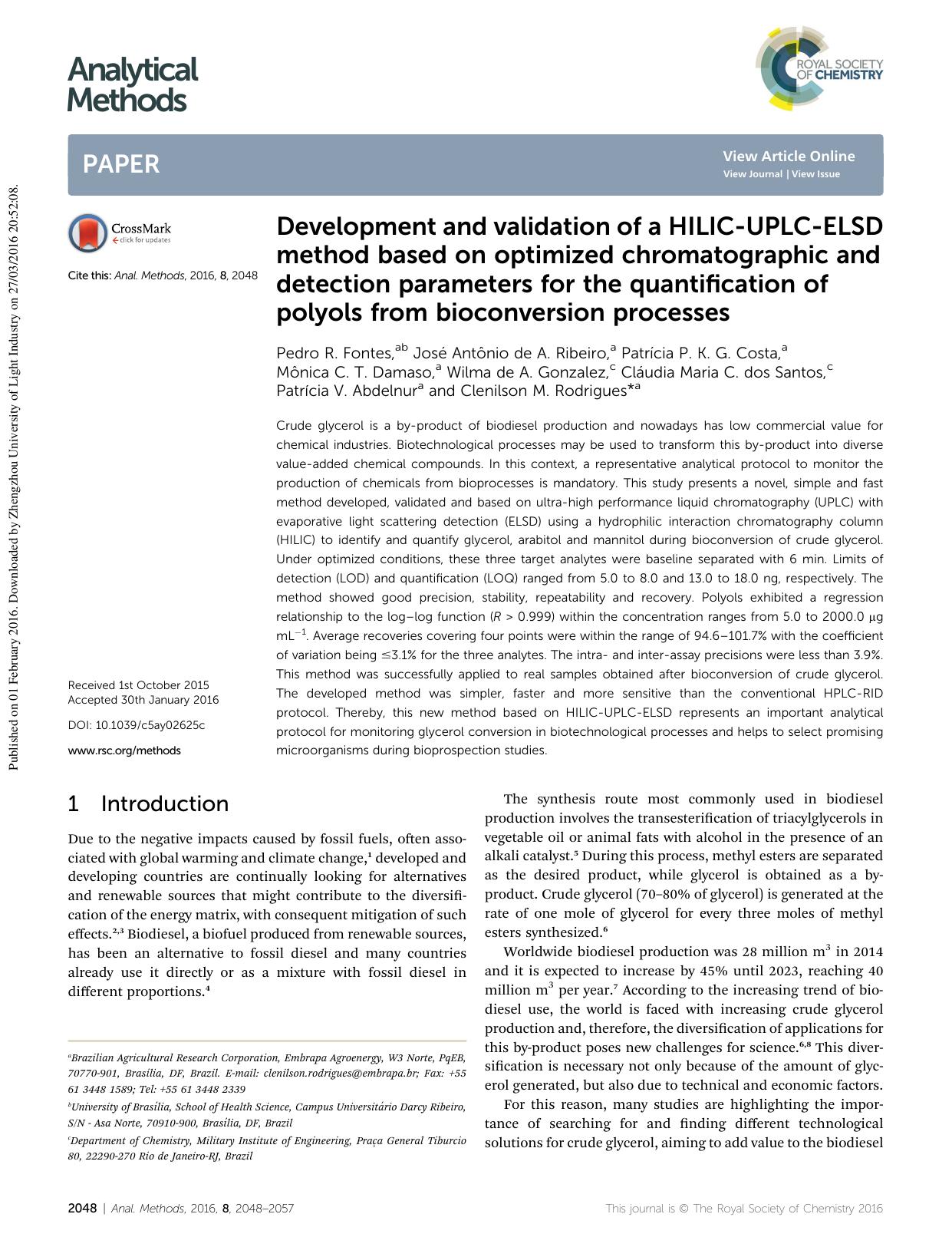 Development and validation of a HILIC-UPLC-ELSD method based on optimized chromatographic and detection parameters for the quantification of polyols from bioconversion processes by unknow