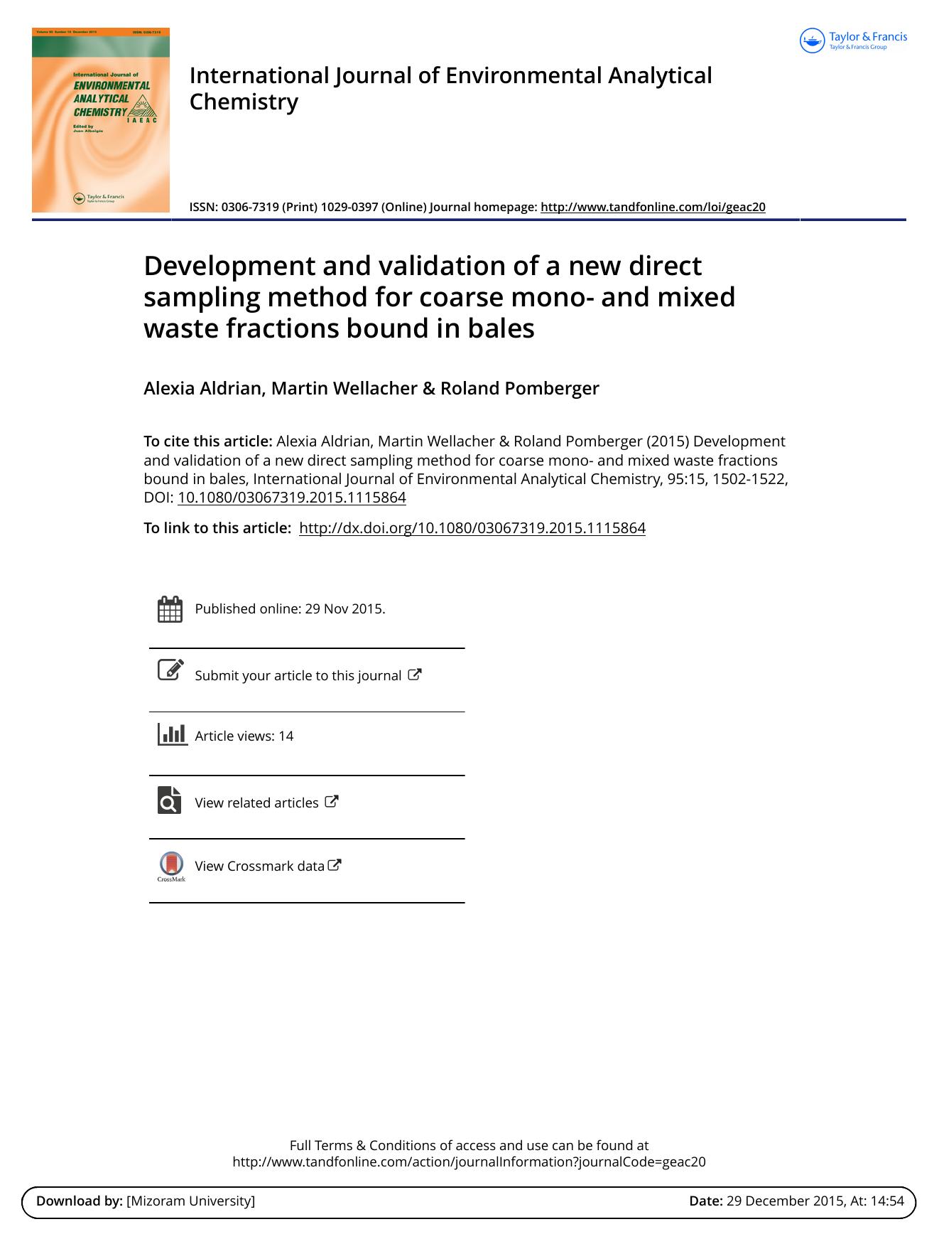 Development and validation of a new direct sampling method for coarse mono- and mixed waste fractions bound in bales by Alexia Aldrian