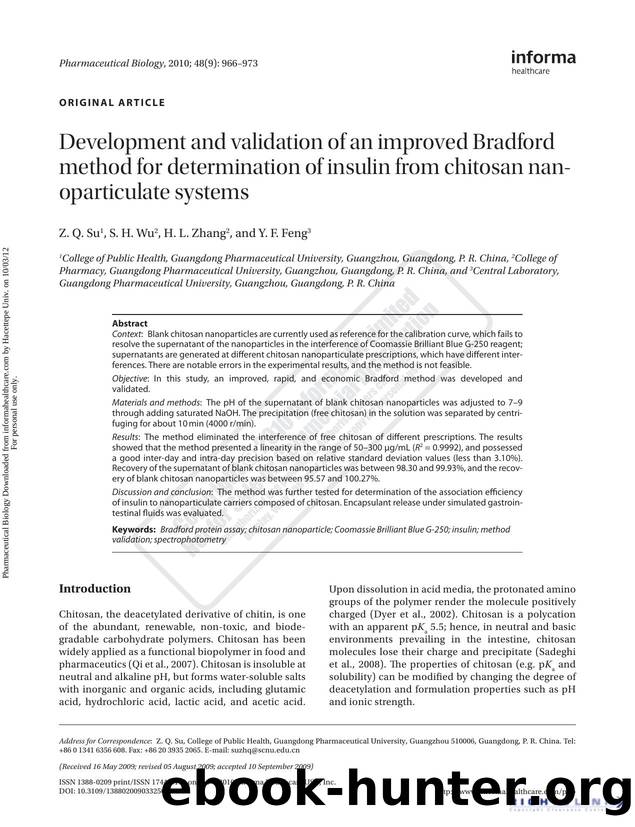 Development and validation of an improved Bradford method for determination of insulin from chitosan nanoparticulate systems by Z. Q. Su S. H. Wu H. L. Zhang & Y. F. Feng