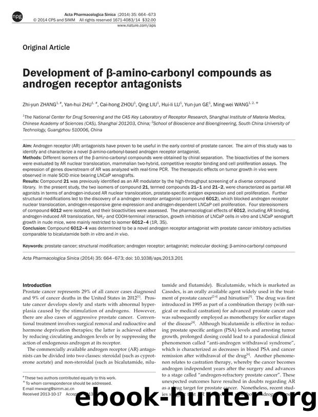 Development of Î²-amino-carbonyl compounds as androgen receptor ...