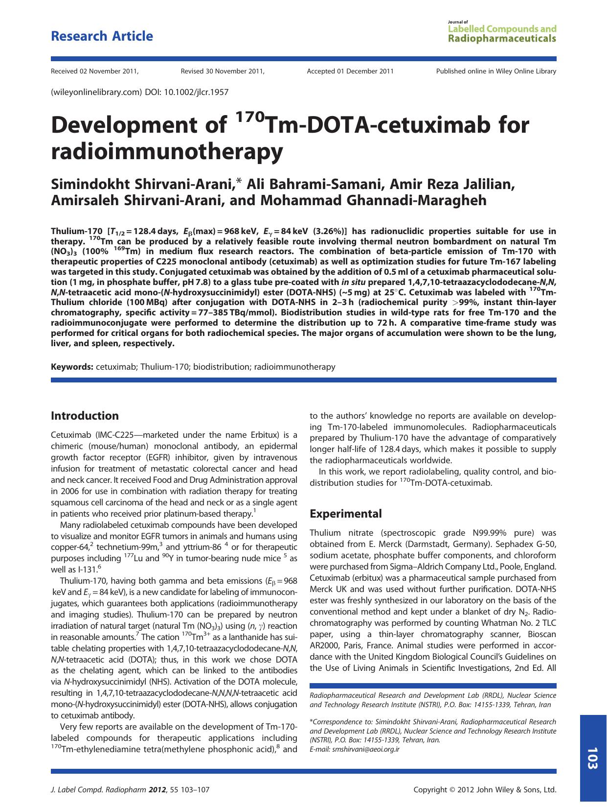 Development of 170TmDOTAcetuximab for radioimmunotherapy by Unknown