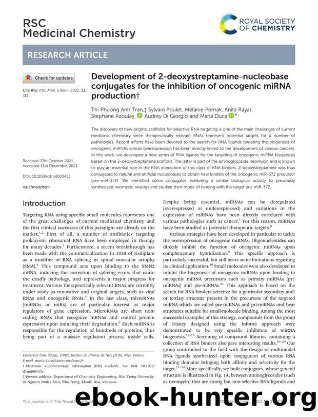 Development of 2-deoxystreptamineânucleobase conjugates for the inhibition of oncogenic miRNA production by unknow