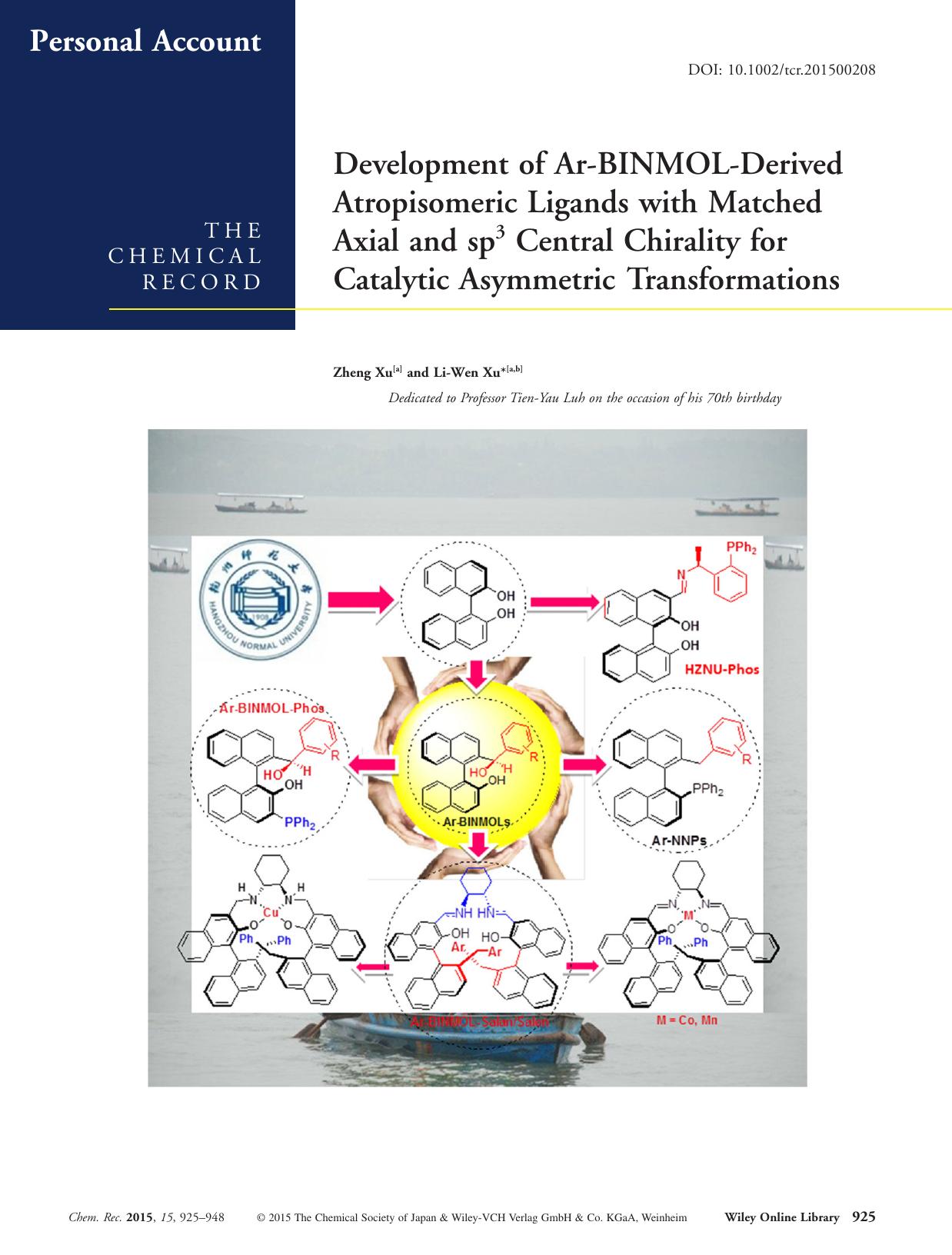 Development of ArBINMOLDerived Atropisomeric Ligands with Matched Axial and sp3 Central Chirality for Catalytic Asymmetric Transformations by Unknown