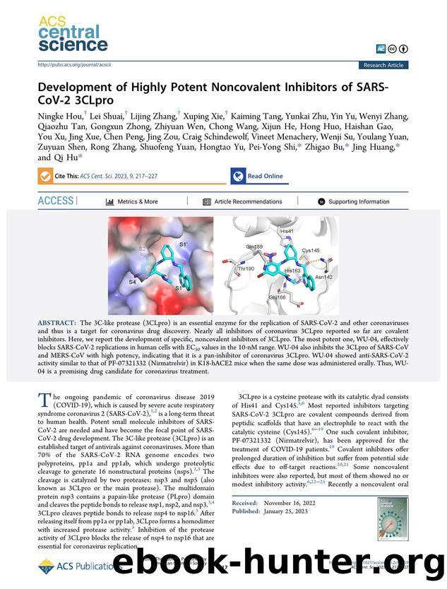Development of Highly Potent Noncovalent Inhibitors of SARS-CoVâ2 3CLpro by unknow