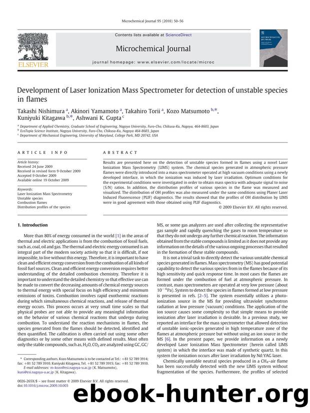 Development of Laser Ionization Mass Spectrometer for detection of unstable species in flames by unknow