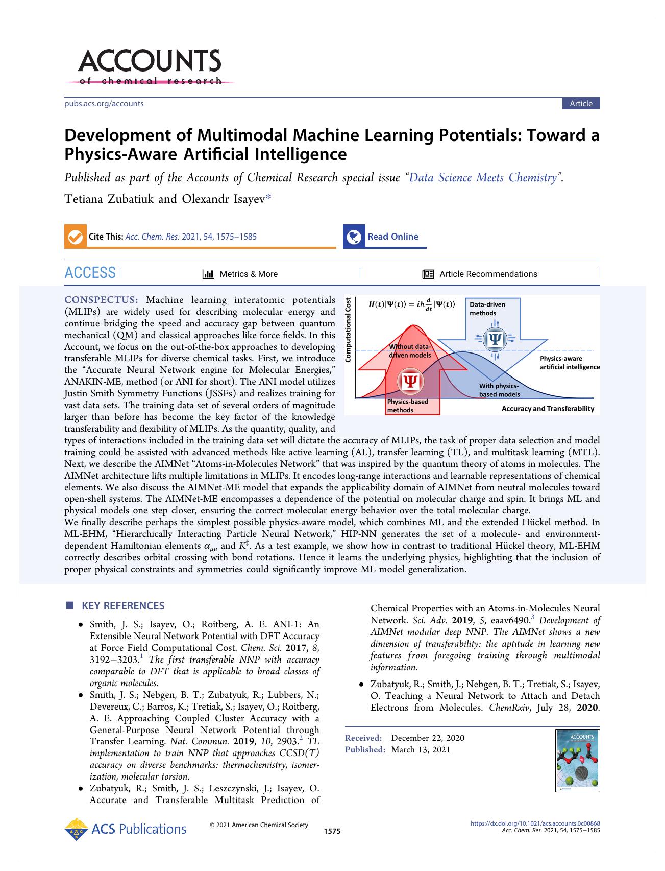 Development of Multimodal Machine Learning Potentials: Toward a Physics-Aware Artificial Intelligence by Tetiana Zubatiuk and Olexandr Isayev