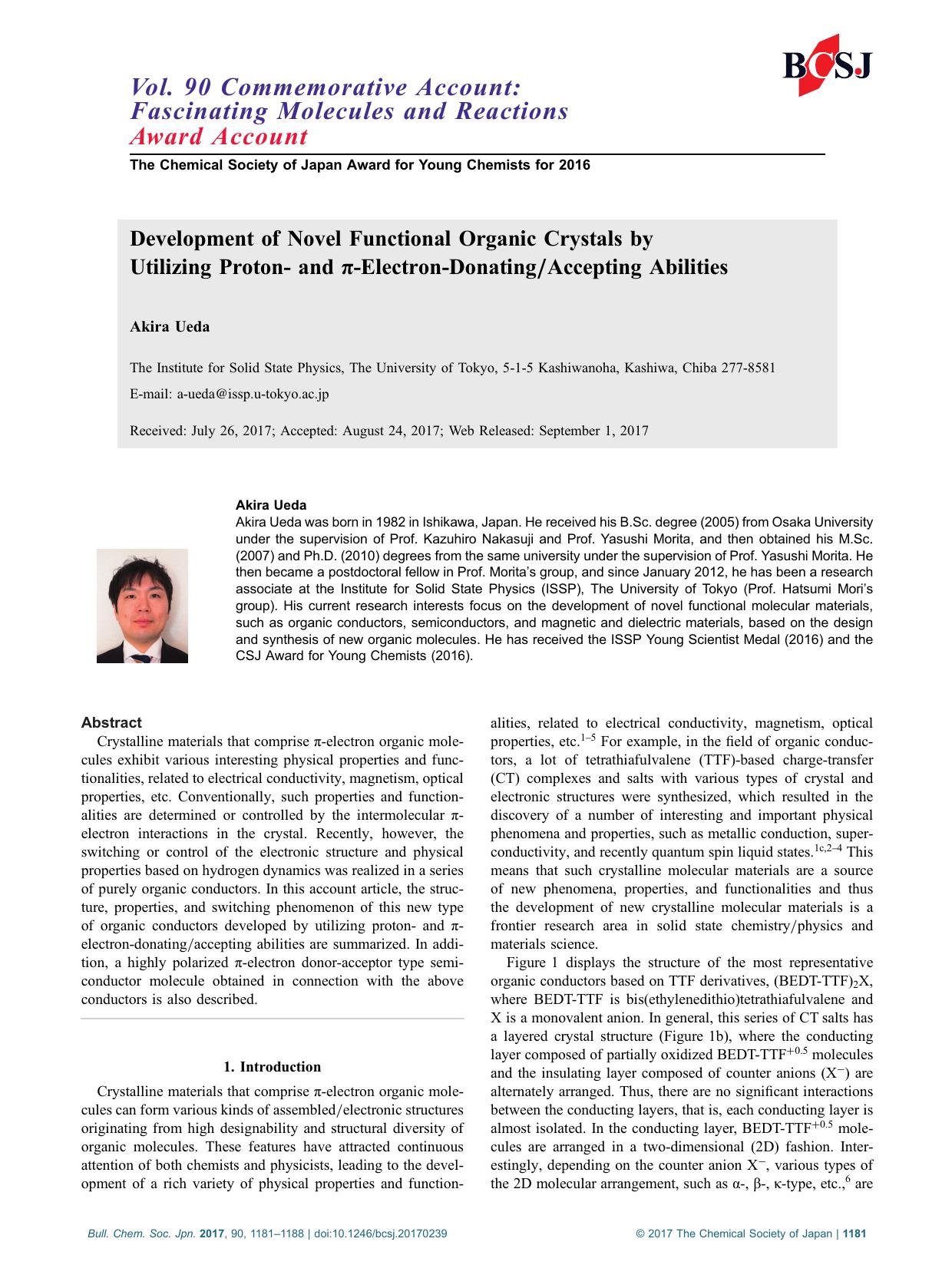 Development of Novel Functional Organic Crystals by Utilizing Proton- and Ï-Electron-DonatingAccepting Abilities by Unknown