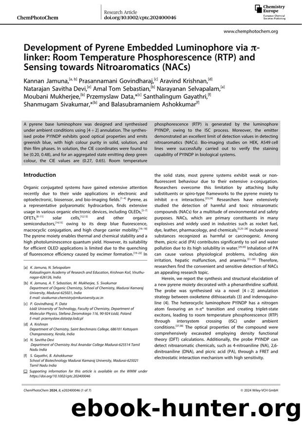 Development of Pyrene Embedded Luminophore via Ïâlinker: Room Temperature Phosphorescence (RTP) and Sensing towards Nitroaromatics (NACs) by Unknown