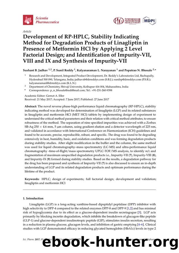 Development of RP-HPLC, Stability Indicating Method for Degradation Products of Linagliptin in Presence of Metformin HCl by Applying 2 Level Factorial Design; and Identification of by Sushant B. Jadhav P. Sunil Reddy Kalyanaraman L. Narayanan and Popatrao N. Bhosale