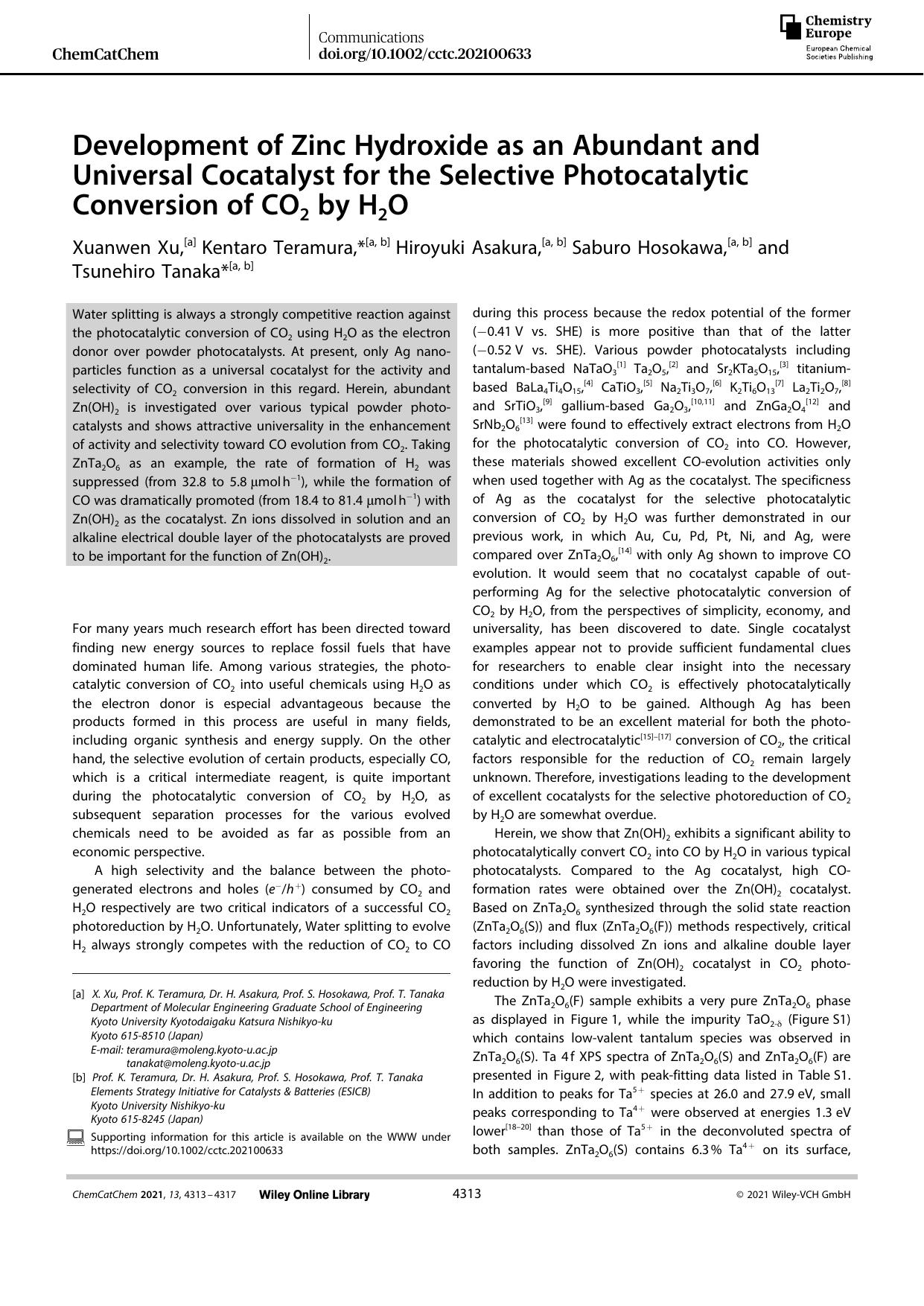 Development of Zinc Hydroxide as an Abundant and Universal Cocatalyst for the Selective Photocatalytic Conversion of CO2 by H2O by Unknown