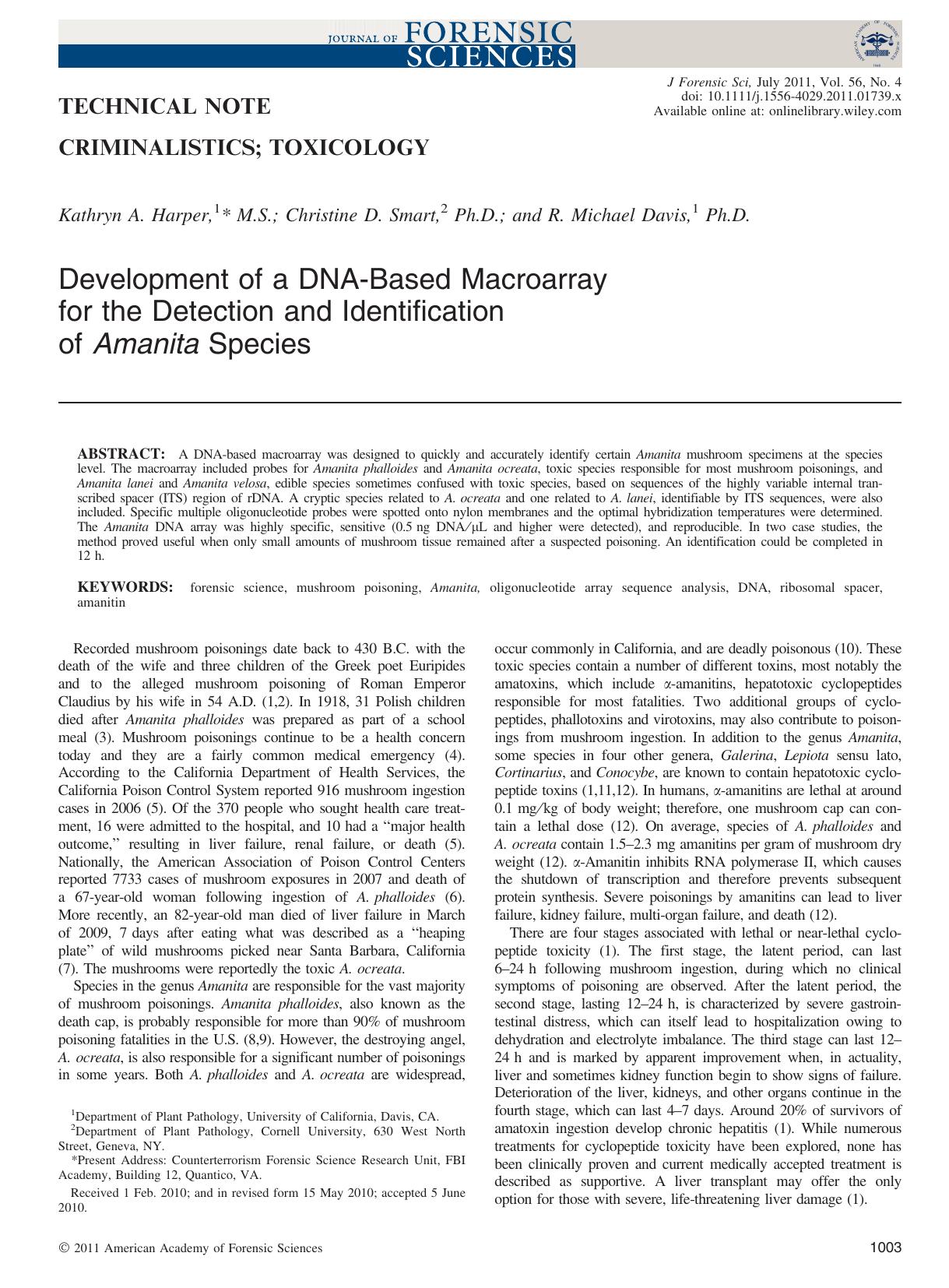 Development of a DNABased Macroarray for the Detection and Identification of Amanita Species by Unknown