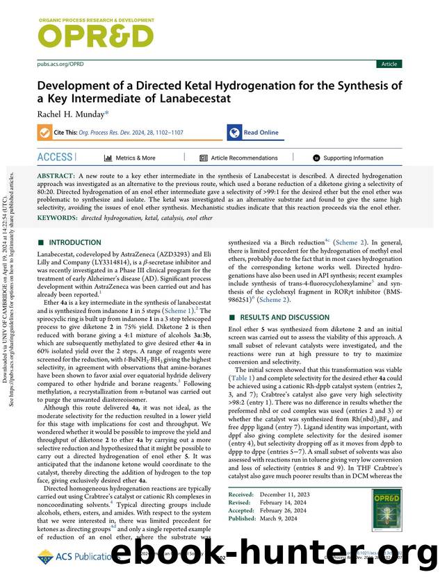 Development of a Directed Ketal Hydrogenation for the Synthesis of a Key Intermediate of Lanabecestat by Rachel H. Munday