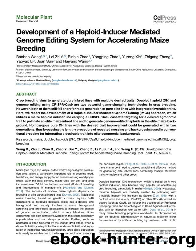 Development of a Haploid-Inducer Mediated Genome Editing System for Accelerating Maize Breeding by unknow