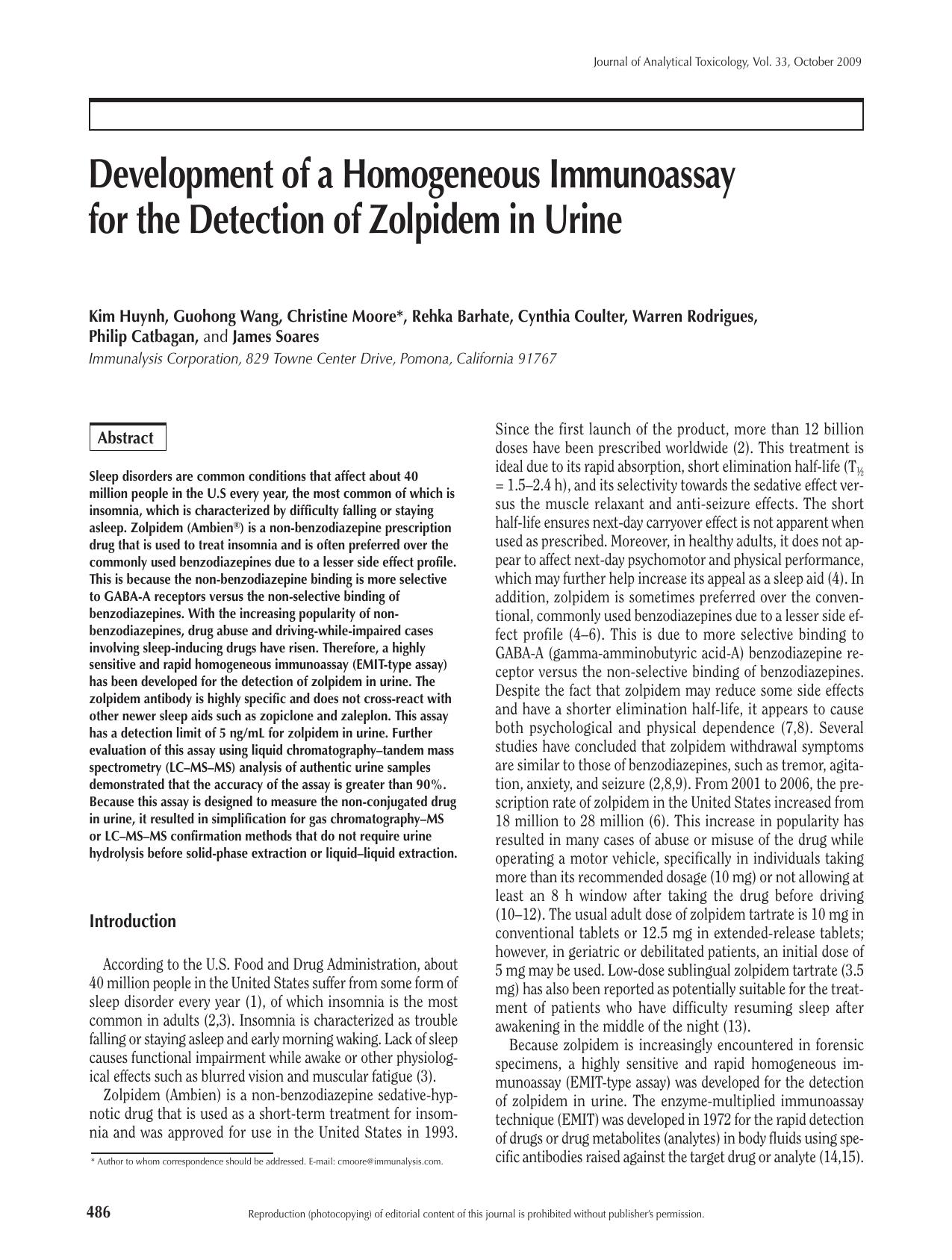 Development of a Homogeneous Immunoassay for the Detection of Z by Christine Moore