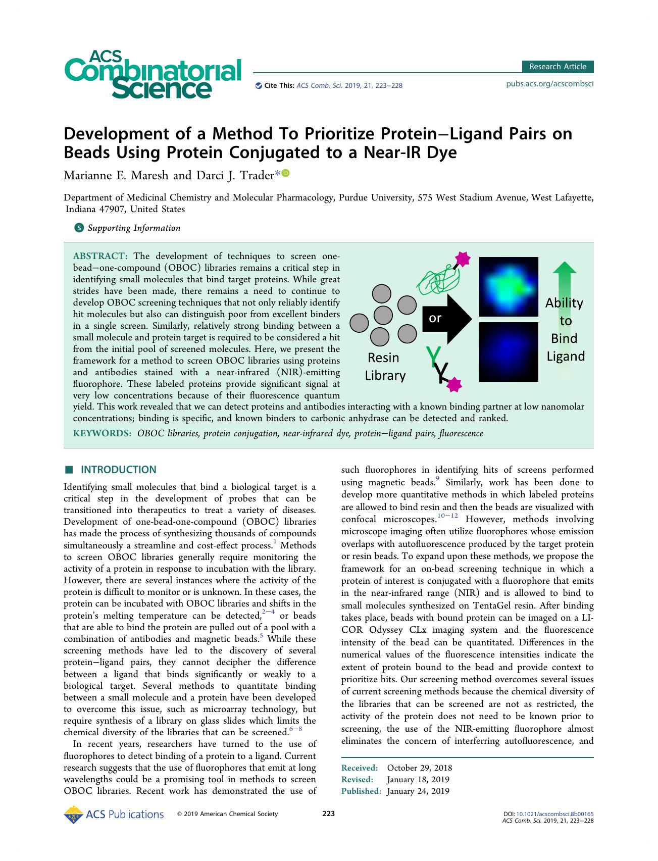 Development of a Method To Prioritize ProteinâLigand Pairs on Beads Using Protein Conjugated to a Near-IR Dye by Marianne E. Maresh and Darci J. Trader