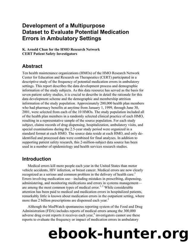Development of a Multipurpose Dataset to Evaluate Potential Medication Errors in Ambulatory Settings by Unknown