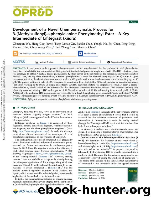 Development of a Novel Chemoenzymatic Process for 3-(Methylsulfonyl)-l-phenylalanine Phenylmethyl EsterâA Key Intermediate of Lifitegrast (Xiidra) by unknow