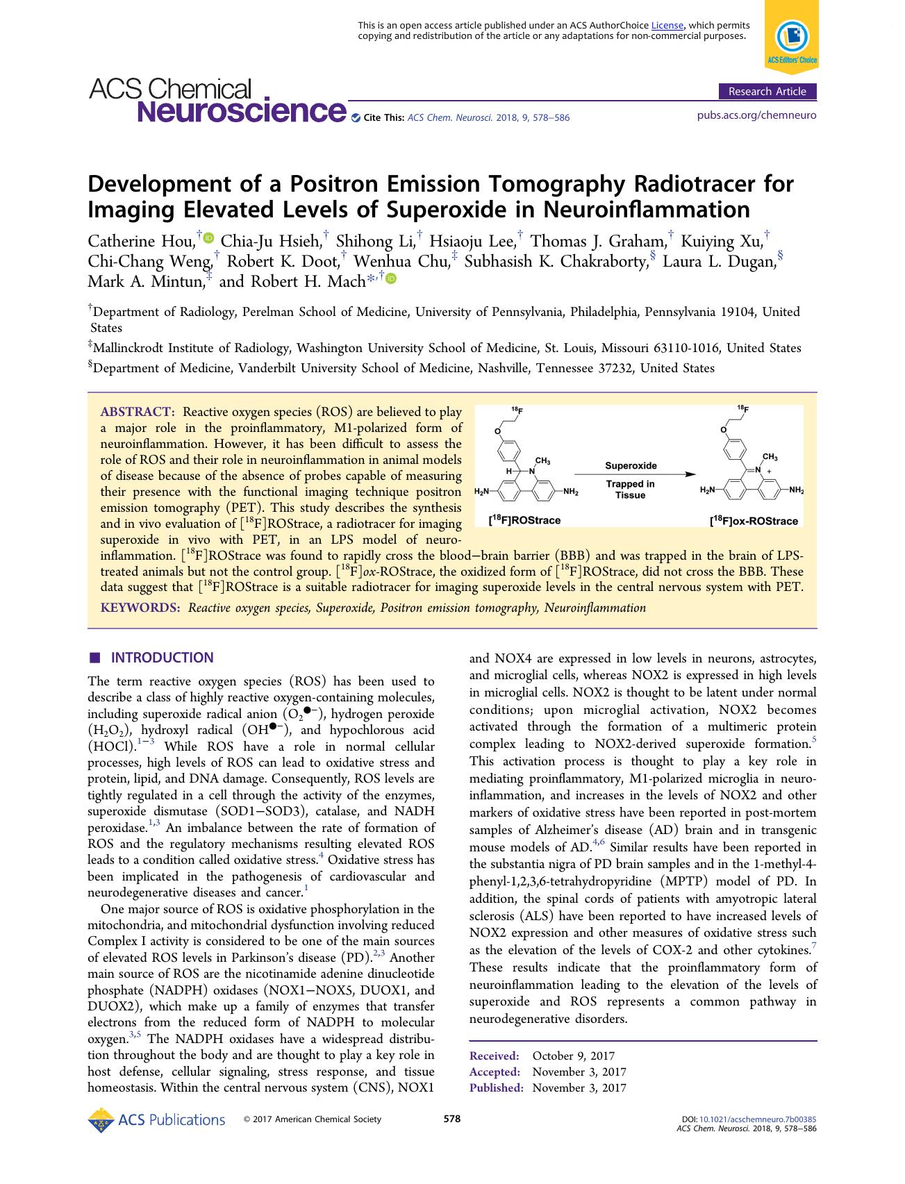 Development of a Positron Emission Tomography Radiotracer for Imaging Elevated Levels of Superoxide in Neuroinflammation by unknow