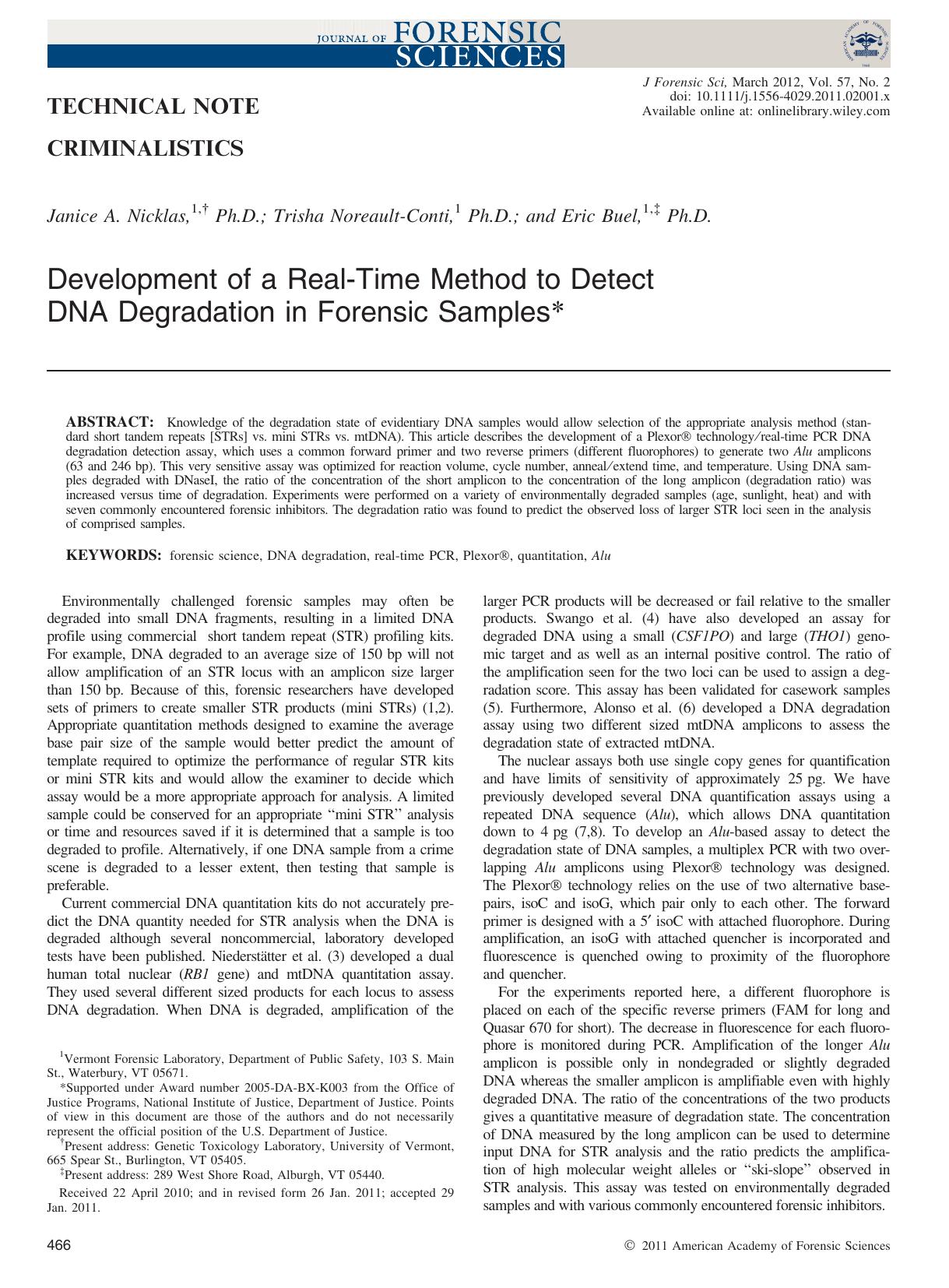 Development of a RealTime Method to Detect DNA Degradation in Forensic Samples by Unknown