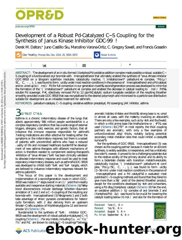 Development of a Robust Pd-Catalyzed CâS Coupling for the Synthesis of Janus Kinase Inhibitor GDC-9918 by Derek M. Dalton Juno Castillo Siu Marcelino Varona-Ortiz C. Gregory Sowell & Francis Gosselin