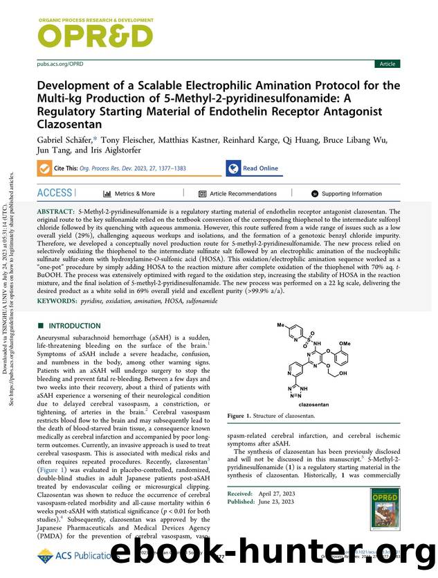 Development of a Scalable Electrophilic Amination Protocol for the Multi-kg Production of 5-Methyl-2-pyridinesulfonamide: A Regulatory Starting Material of Endothelin Receptor Antagonist Clazosentan by unknow
