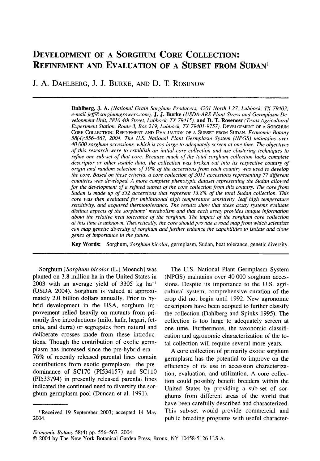 Development of a Sorghum Core Collection: Refinement and evaluation of a subset from Sudan by Unknown