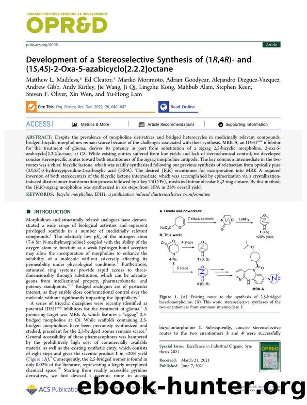Development of a Stereoselective Synthesis of (1R,4R)- and (1S,4S)-2-Oxa-5-azabicyclo[2.2.2]octane by unknow