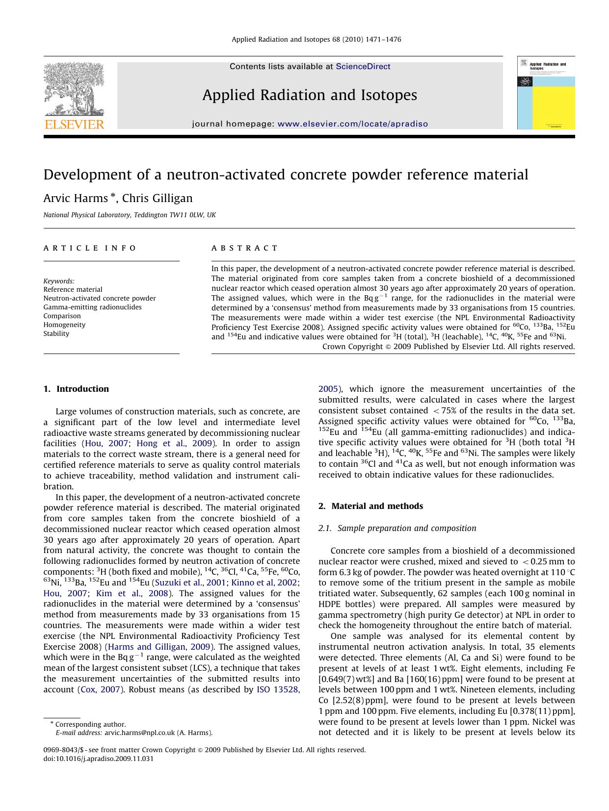 Development of a neutron-activated concrete powder reference material by Arvic Harms; Chris Gilligan