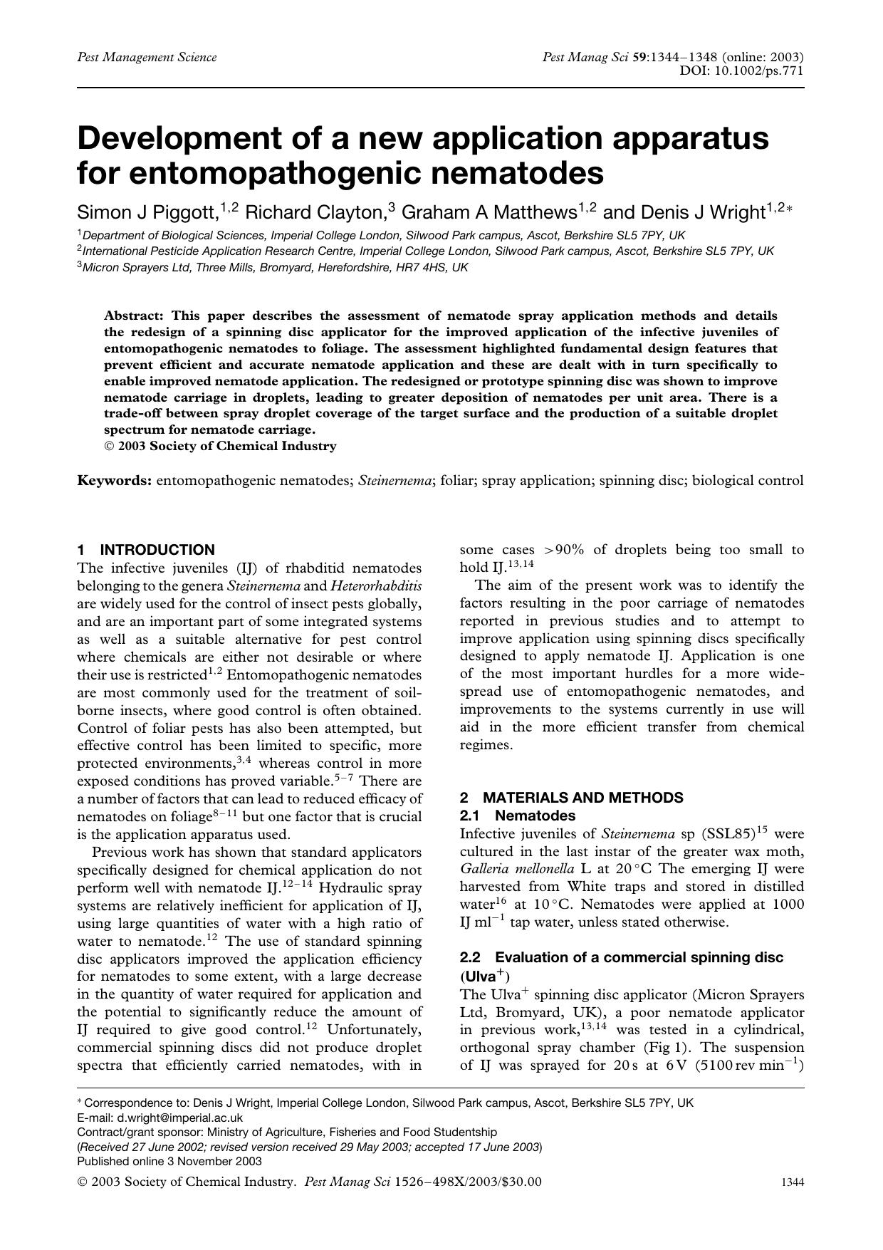 Development of a new application apparatus for entomopathogenic nematodes by Unknown