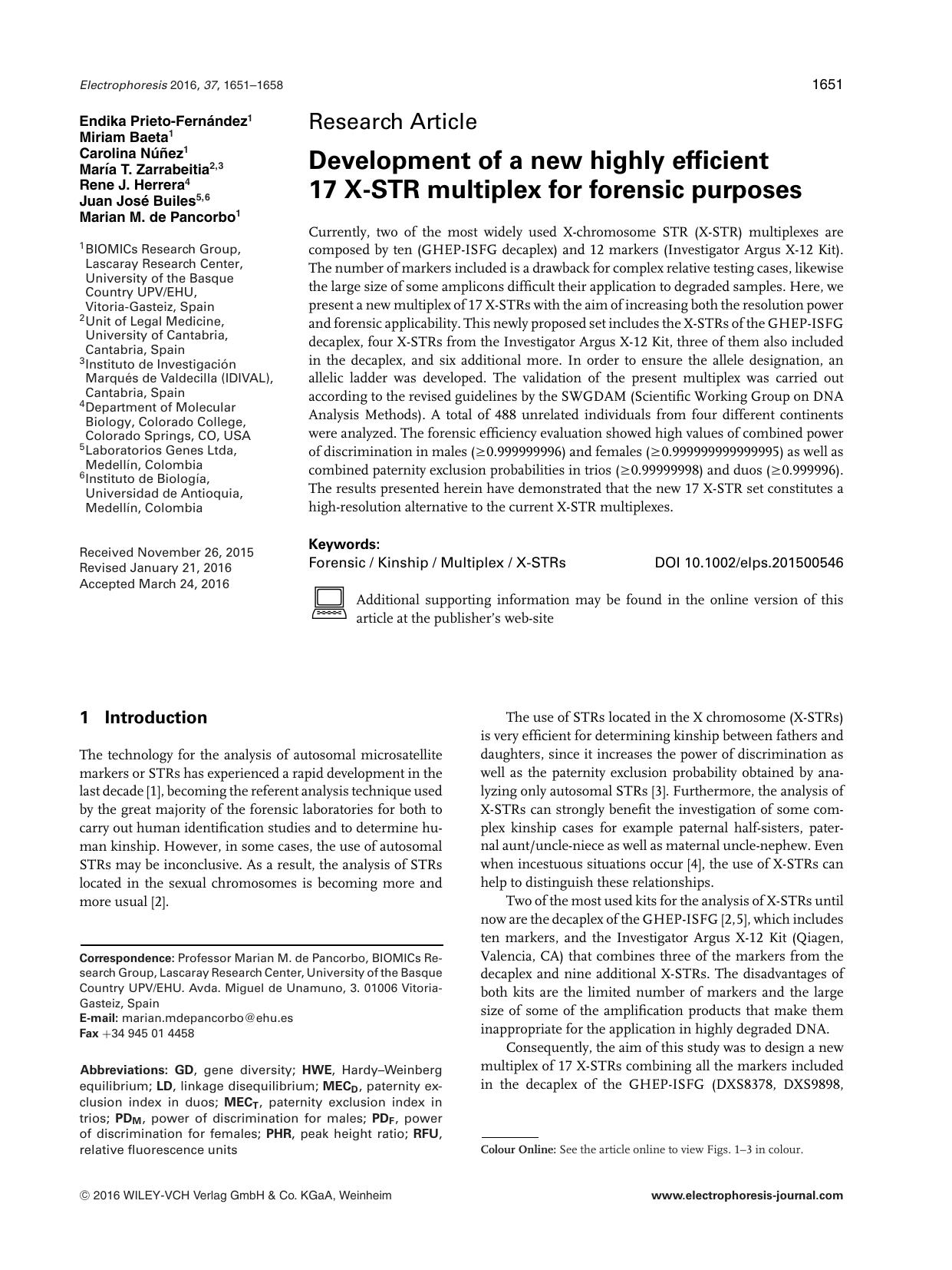 Development of a new highly efficient 17 X&#x02010;STR multiplex for forensic purposes by Unknown