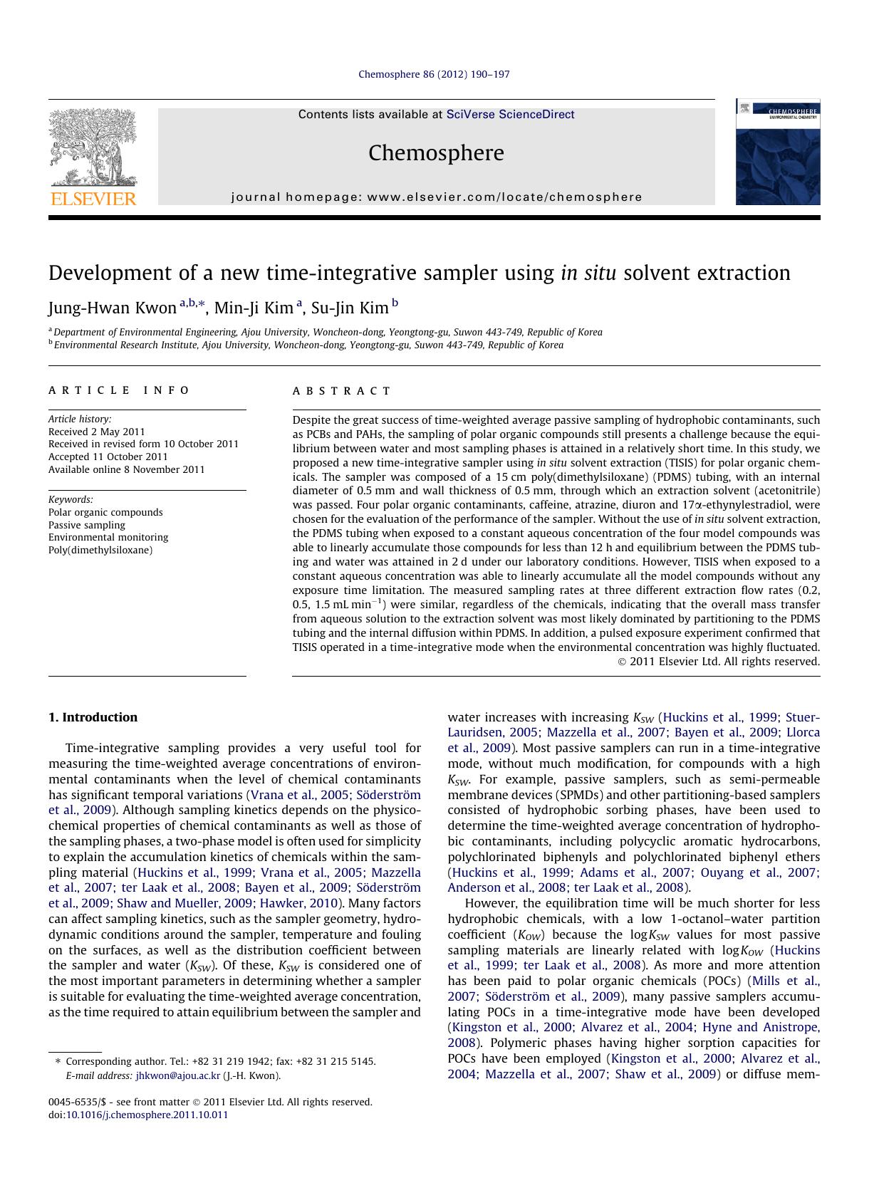 Development of a new time-integrative sampler using in situ solvent extraction by Jung-Hwan Kwon & Min-Ji Kim & Su-Jin Kim