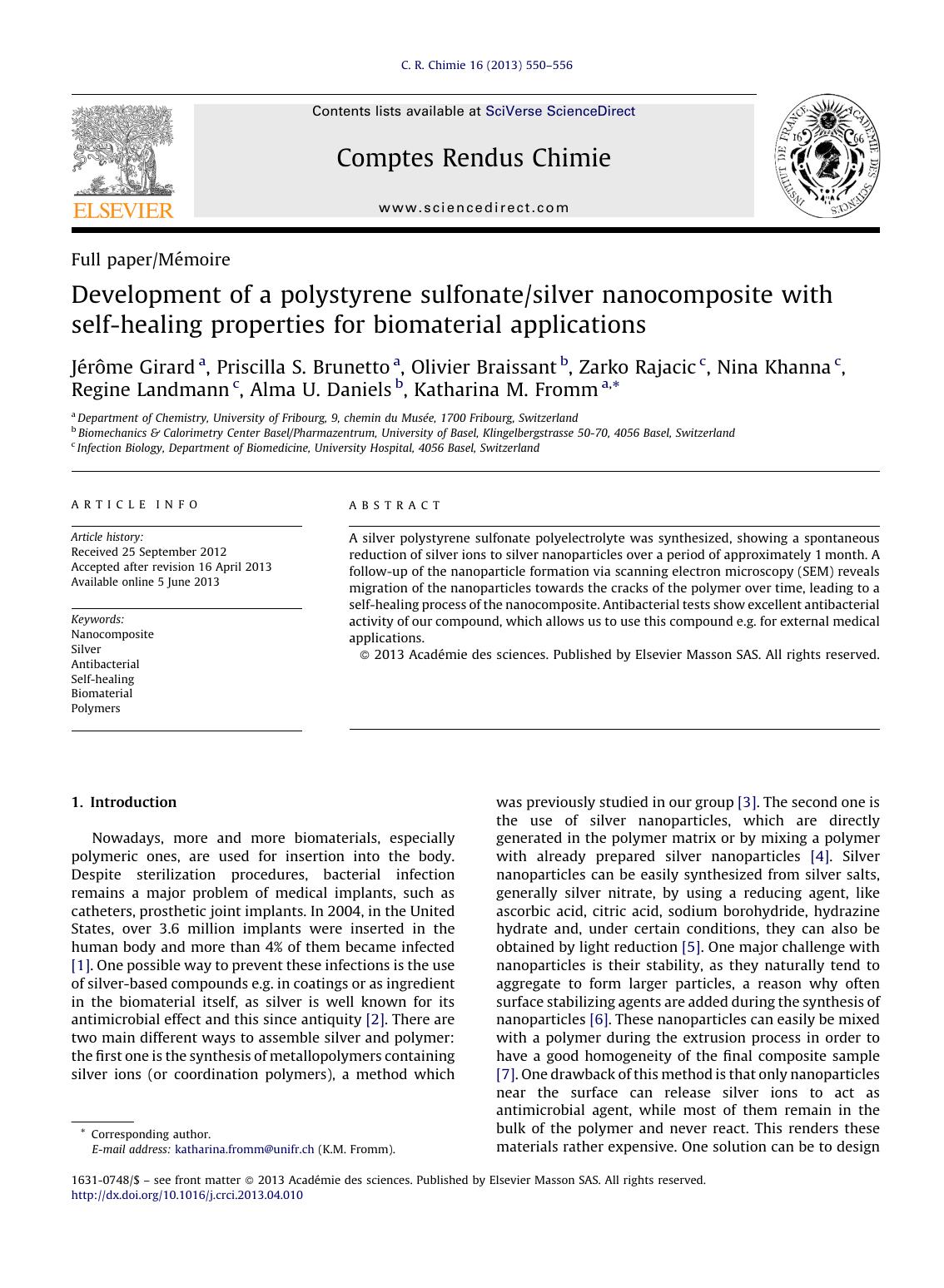 Development of a polystyrene sulfonatesilver nanocomposite with self-healing properties for biomaterial applications by unknow