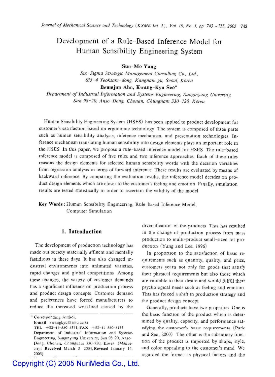 Development of a rule-based inference model for human sensibility engineering system by Unknown