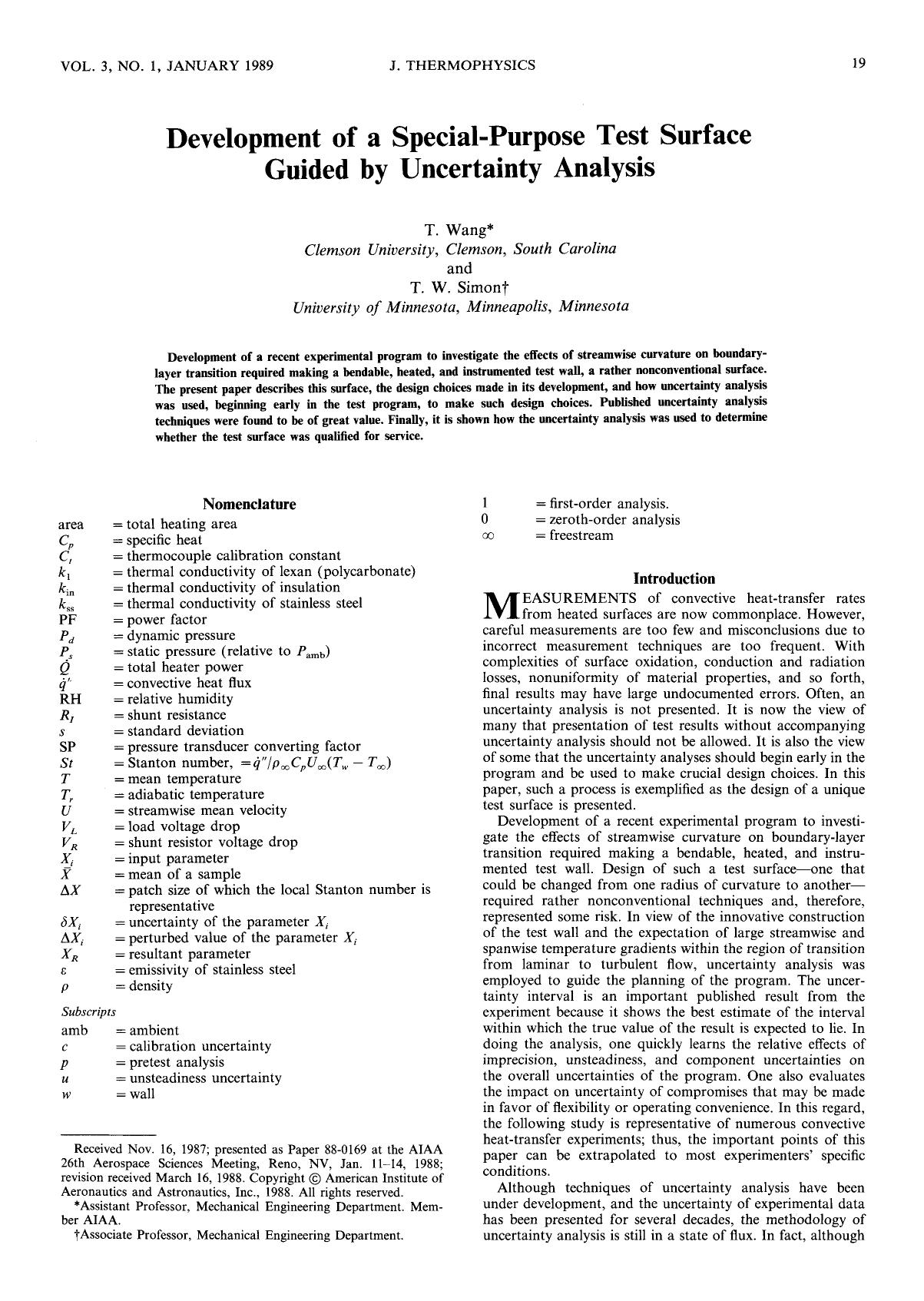 Development of a special-purpose test surface guided by uncertainty analysis by Unknown