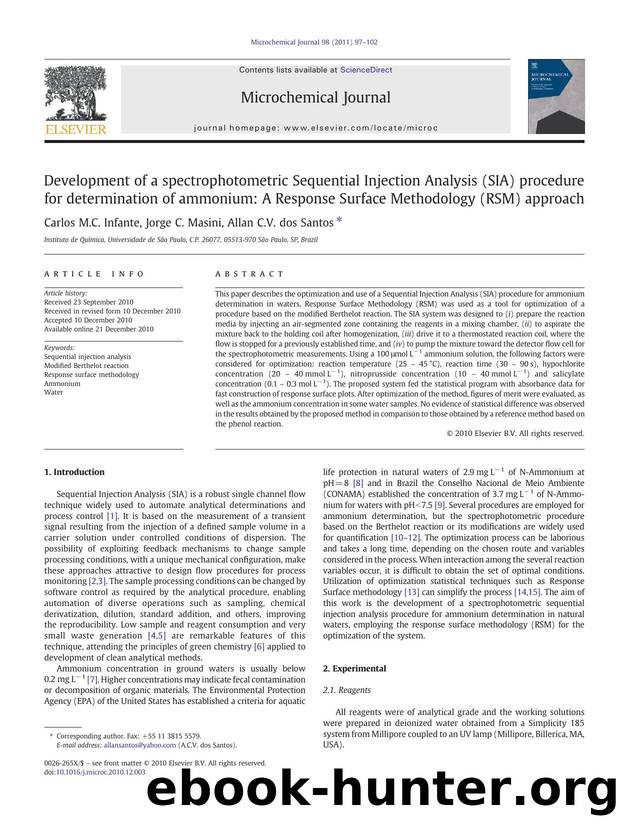 Development of a spectrophotometric Sequential Injection Analysis (SIA) procedure for determination of ammonium: A Response Surface Methodology (RSM) approach by Carlos M.C. Infante & Jorge C. Masini & Allan C.V. dos Santos