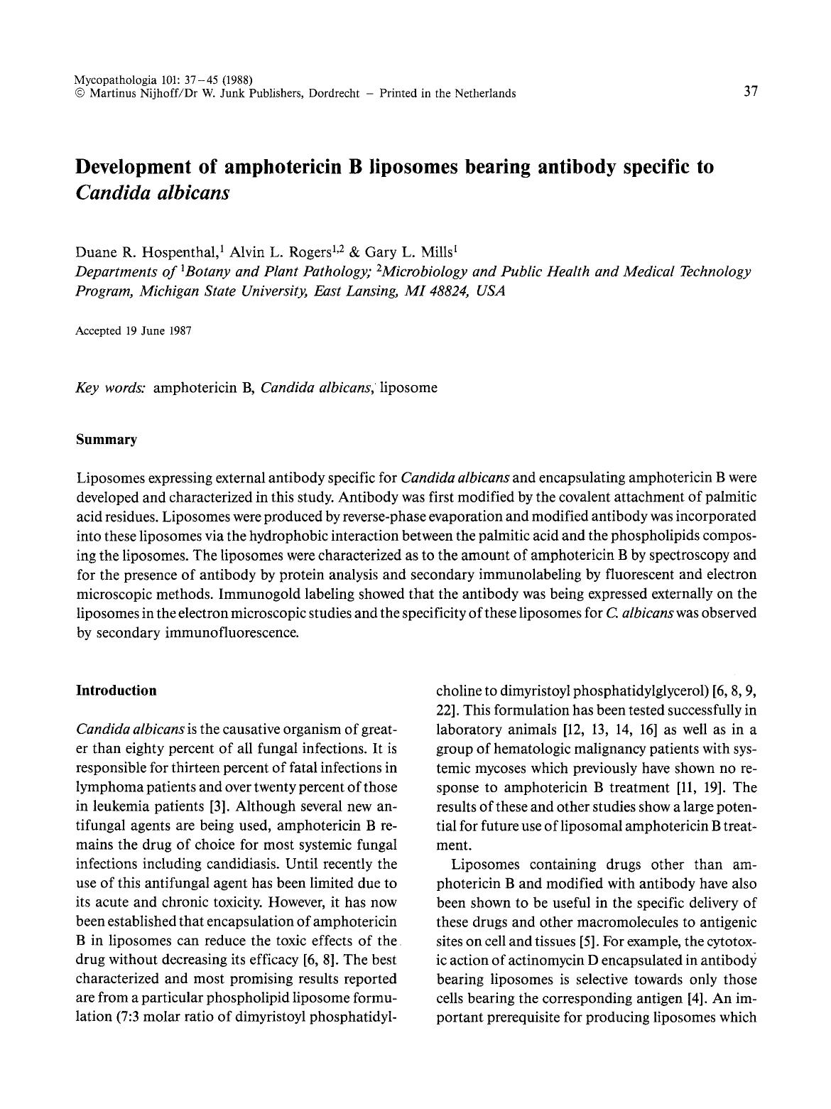 Development of amphotericin B liposomes bearing antibody specific to <Emphasis Type="Italic">Candida albicans<Emphasis> by Unknown
