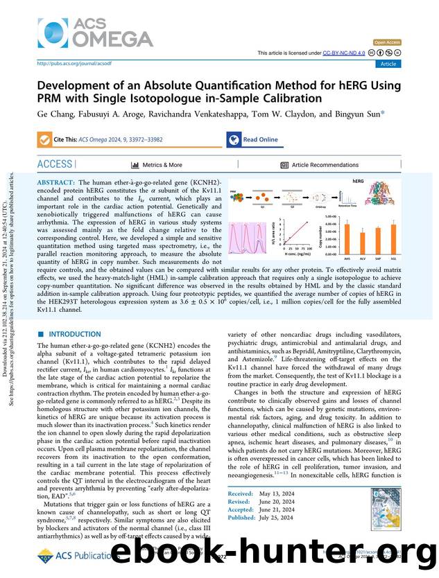 Development of an Absolute Quantification Method for hERG Using PRM with Single Isotopologue in-Sample Calibration by Ge Chang Fabusuyi A. Aroge Ravichandra Venkateshappa Tom W. Claydon & Bingyun Sun