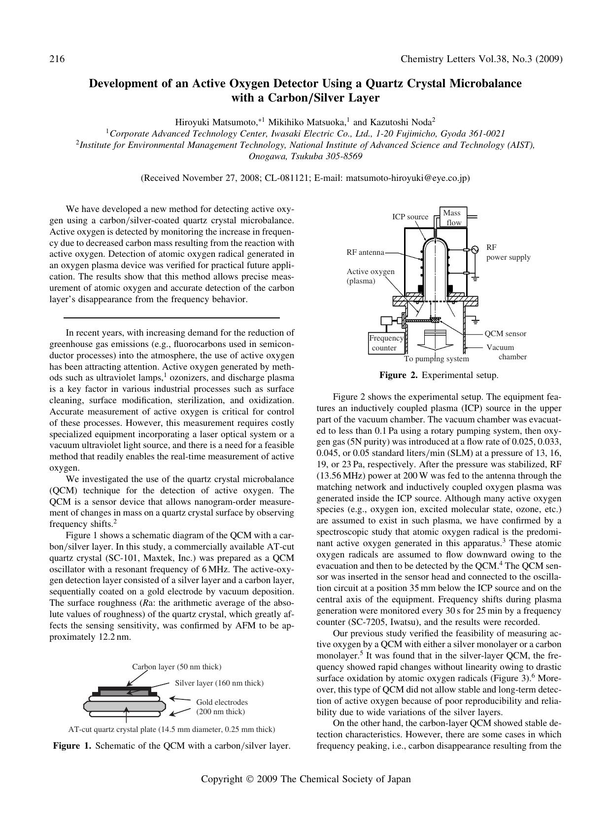 Development of an Active Oxygen Detector Using a Quartz Crystal Microbalance with a CarbonSilver Layer by Hiroyuki Matsumoto Mikihiko Matsuoka & Kazutoshi Noda