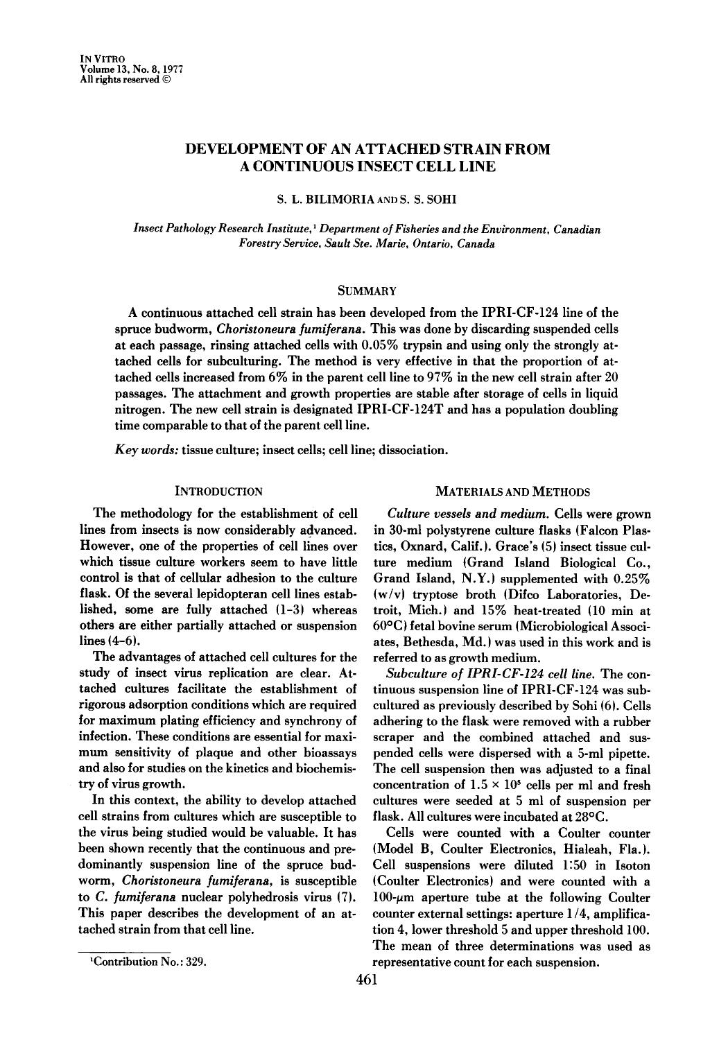 Development of an attached strain from a continuous insect cell line by Unknown