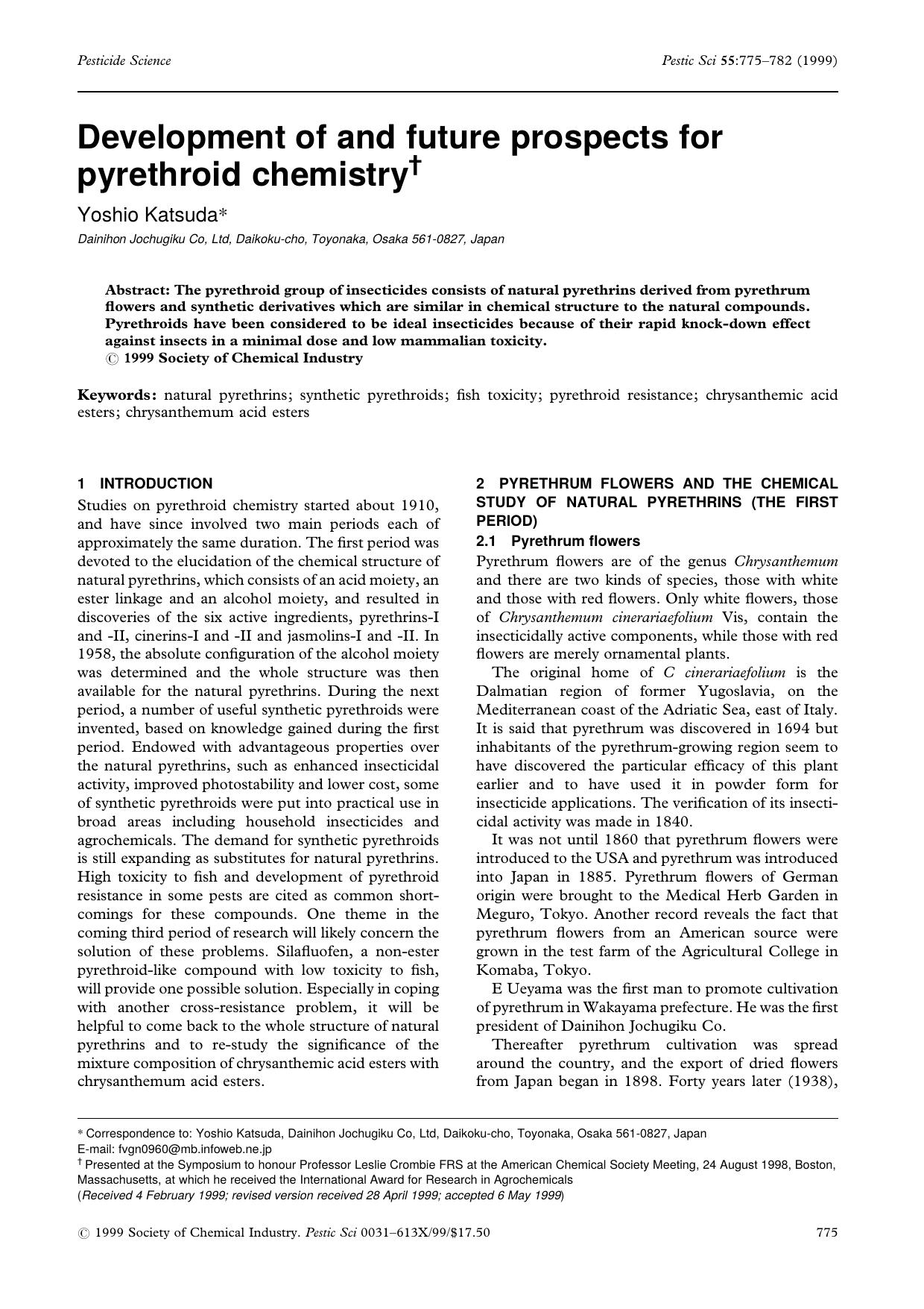 Development of and future prospects for pyrethroid chemistry by Unknown