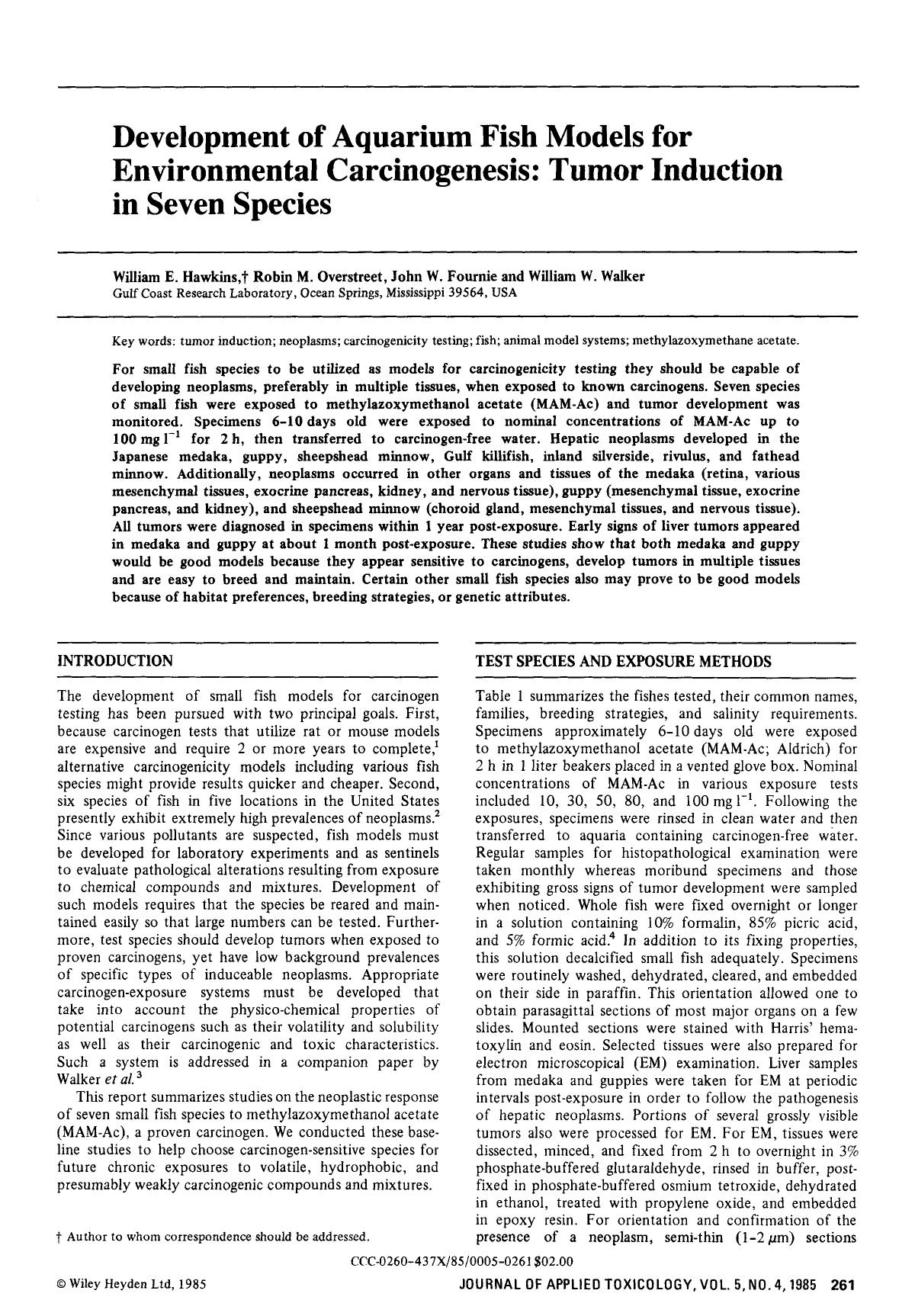 Development of aquarium fish models for environmental carcinogenesis: Tumor induction in seven species by Unknown