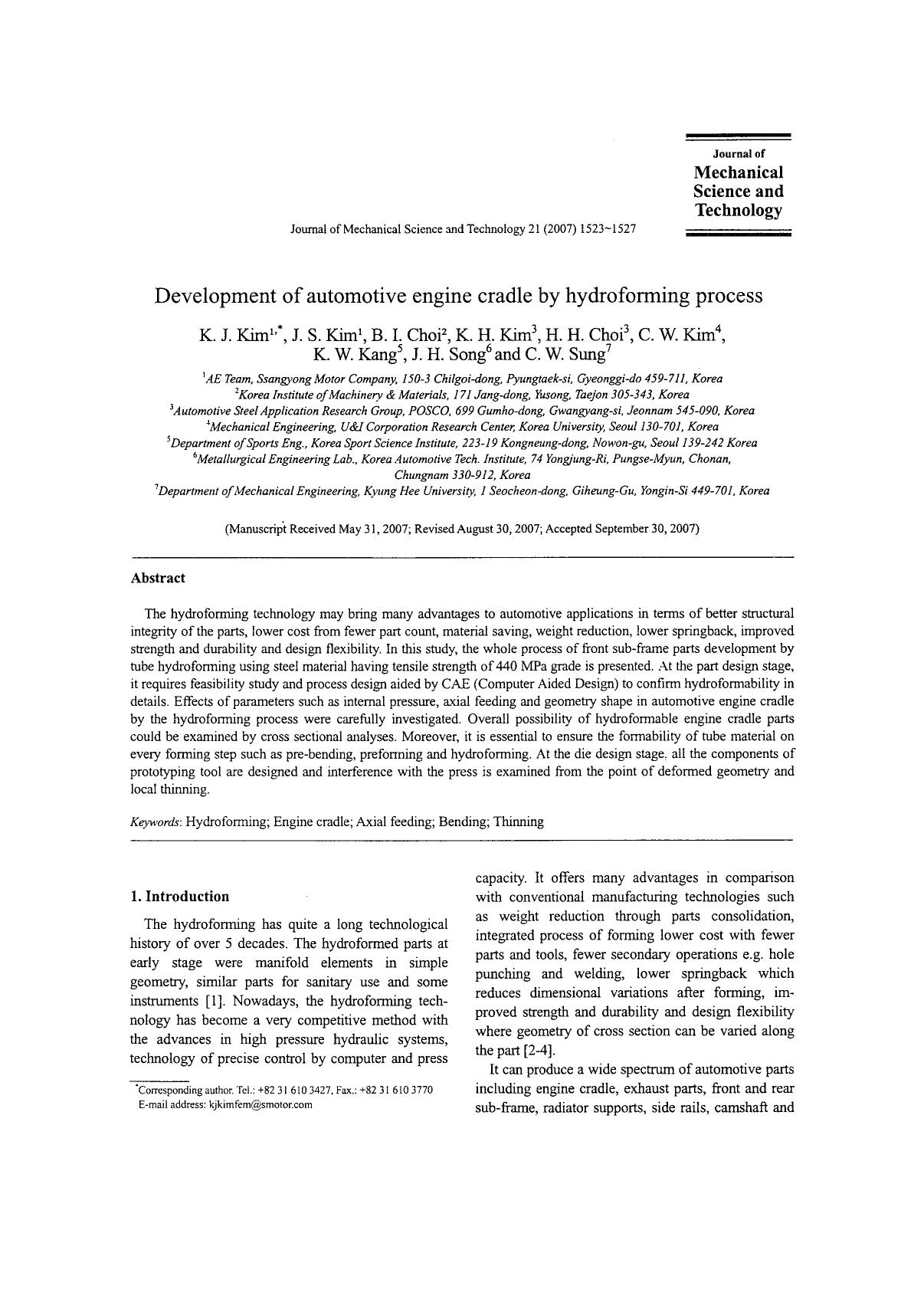 Development of automotive engine cradle by hydroforming process by Unknown